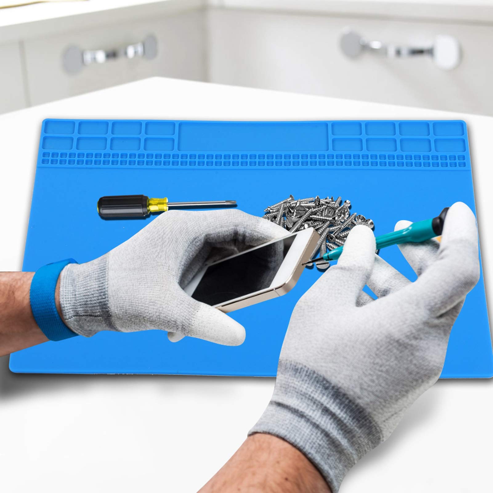 High-Quality Silicone Heat Repair Mat Pad 350x250x4mm - Non-Slip Desk Maintenance Mat with Screw Storage Compartment (Navy Blue) | Perfect for Electronics Repair, DIY Projects & Workshop Organization