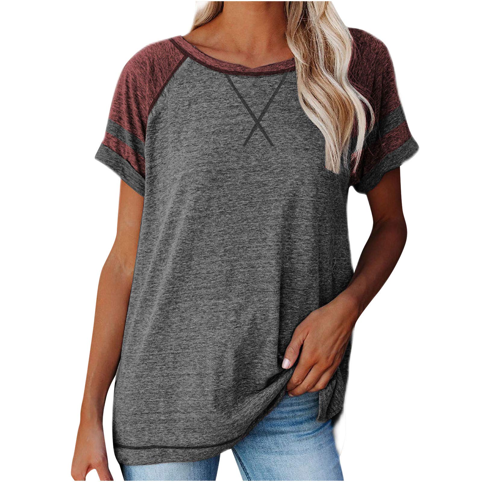 Ylioge Women's Fashion Spliced T-Shirt - Casual Short Sleeve O-Neck Top for Everyday Wear | Perfect for Work, Weekend & Summer Outfits