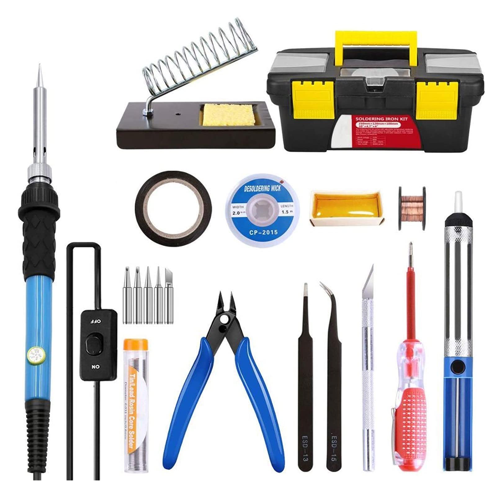 60W Adjustable Temperature Soldering Iron Kit with 5 Tips - Portable Toolbox for Electronics Repair, DIY Projects, Welding & Circuit Board Work (US Plug) - Perfect for Hobbyists, Technicians & Home Repairs