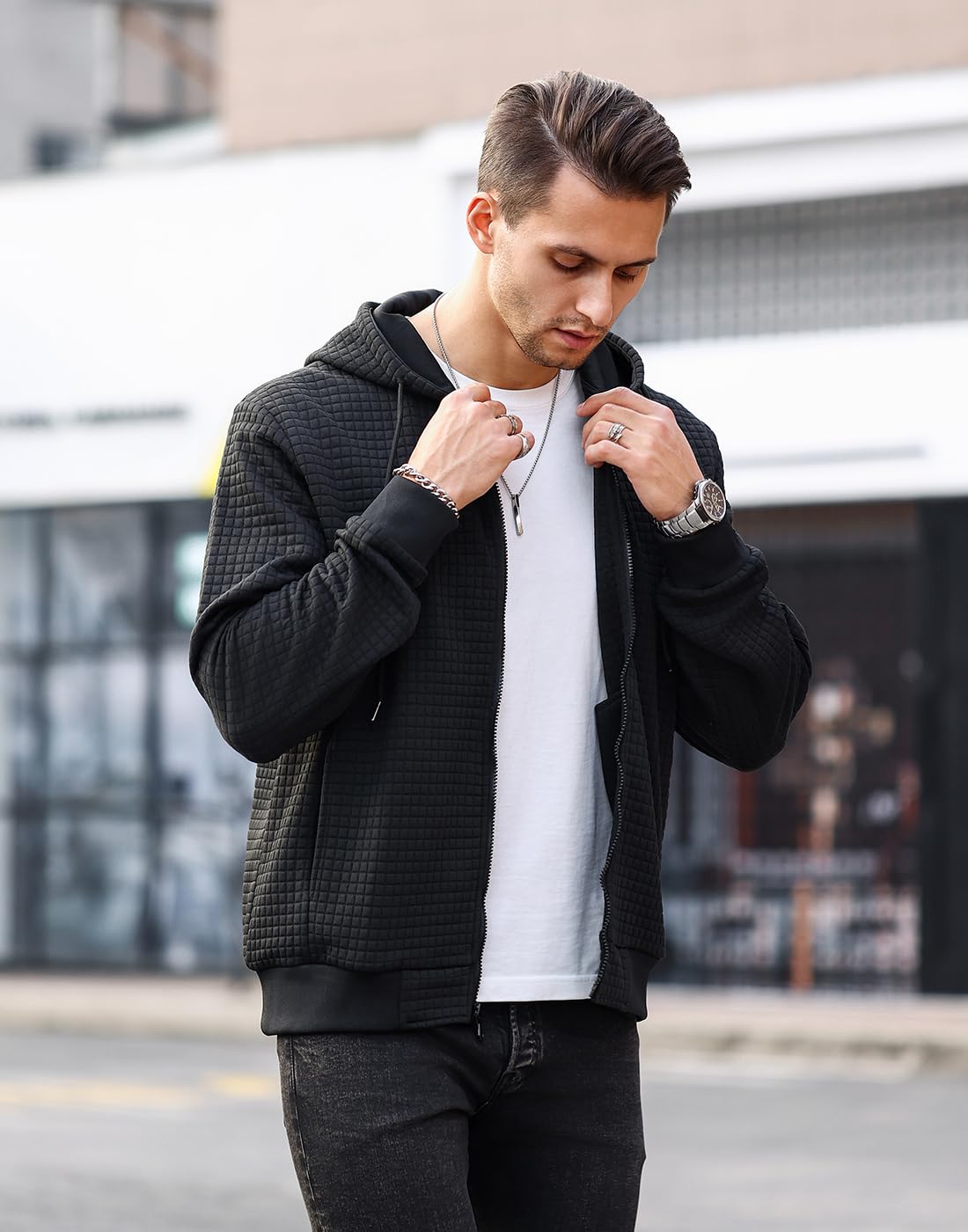 Men's Lightweight Zip-Up Hoodie - Full-Zip Sweatshirt with Loose Fit & Hood - Casual Wear, Gym, Outdoor Activities