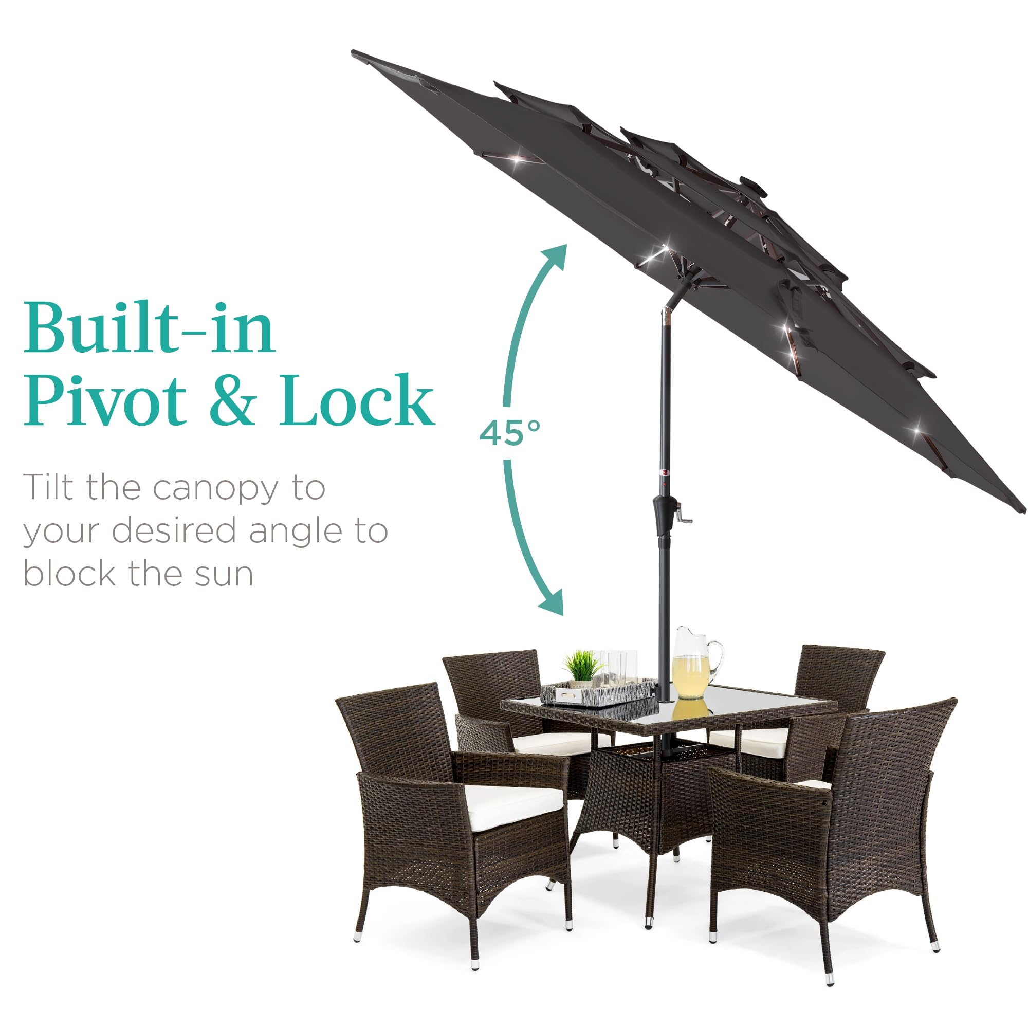 Best Choice Products 10ft 3-Tier Solar Patio Umbrella with LED Lights - Adjustable Tilt, Easy Crank, 8 Sturdy Ribs - Perfect for Backyard, Deck, Poolside & Outdoor Dining (Gray)