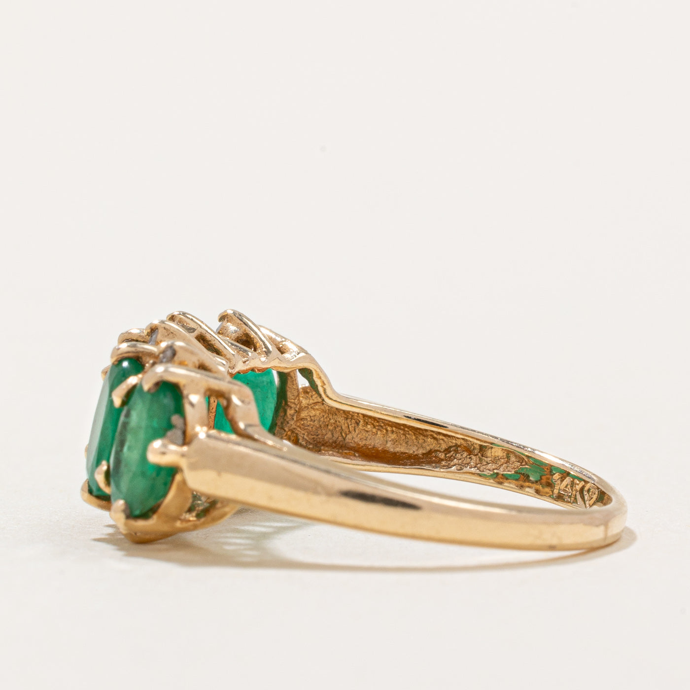 1.50ctw Five Stone Emerald & Diamond Ring - 0.04ctw Diamond Accents - Size 6 - Elegant Wedding Band, Anniversary Gift, or Everyday Luxury Jewelry