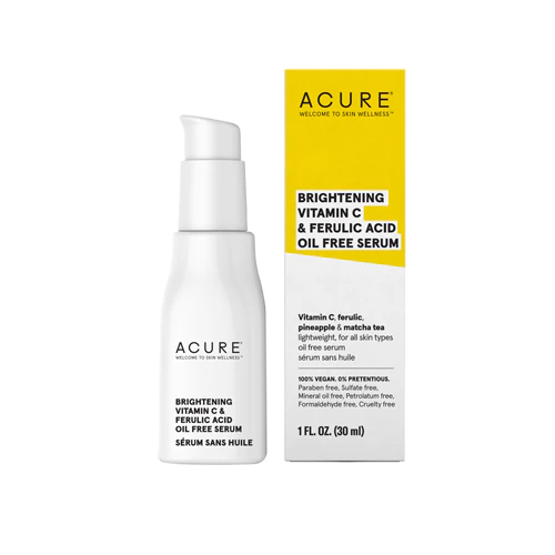 Acure Brightening Vitamin C & Ferulic Acid Serum - Oil Free, Vegan, Cruelty-Free Skincare for Dark Spots & Uneven Skin Tone - Perfect for Morning & Night Routine