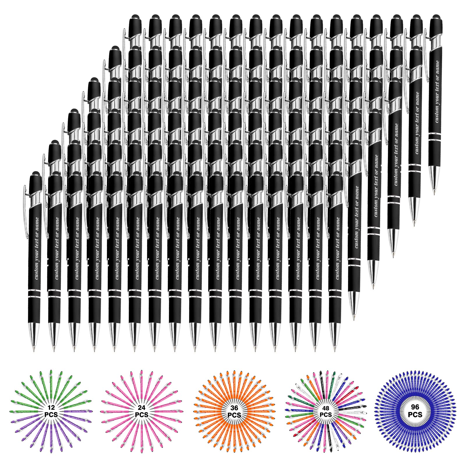 Custom Engraved Personalized Pens with Name - Bulk 96pc Black Ballpoint Pens for Business, Graduation, Birthday Gifts - Perfect for Corporate Events, School Promotions & Party Favors