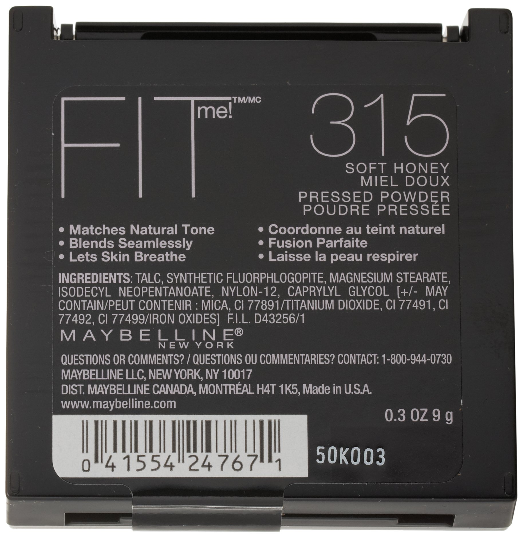 Maybelline New York Fit Me! Matte + Poreless Powder - 315 Soft Honey, 0.3 Oz | Oil-Free Face Makeup for Oily Skin | Perfect for Everyday Wear & Touch-Ups