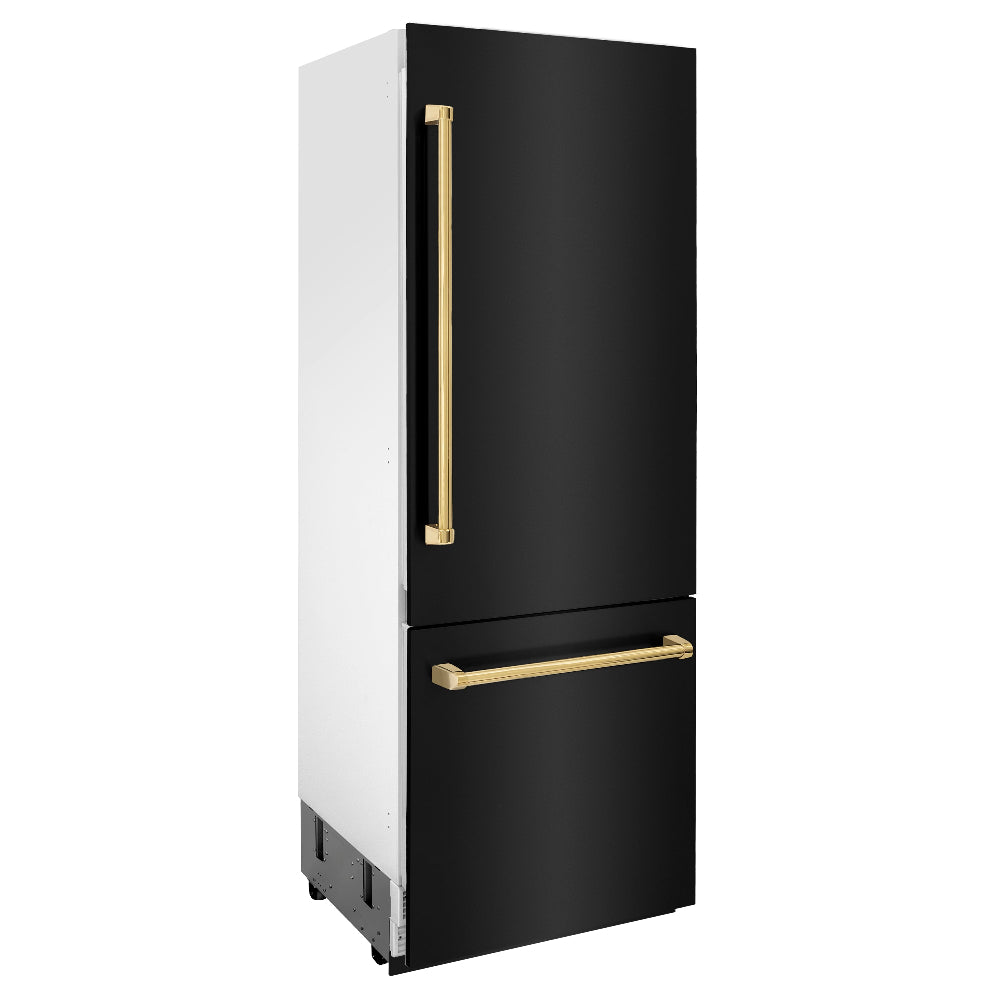 ZLINE Autograph Edition 30-Inch Built-In Bottom Freezer Refrigerator - 16.1 cu ft Capacity, Black Stainless Steel with Gold Accents, Water Dispenser & Ice Maker - Perfect for Modern Kitchens & Open-Concept Homes