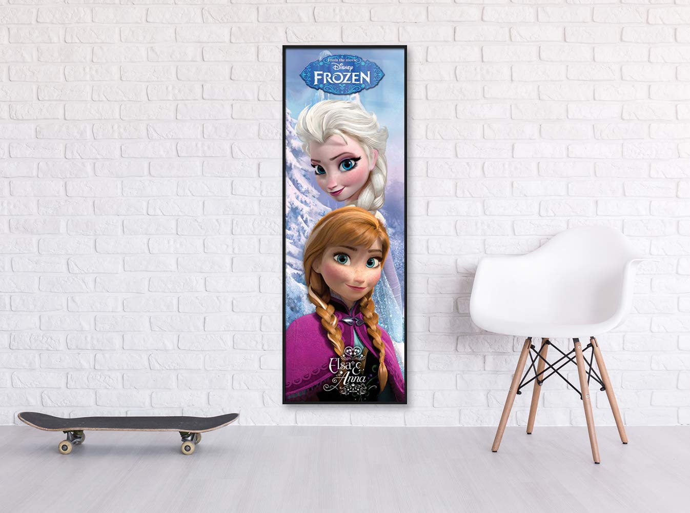 Disney Frozen Movie Poster Framed - Anna & Elsa Wall Art Print 21x62 Inches - Perfect for Kids Bedroom, Playroom & Disney Fan Gift