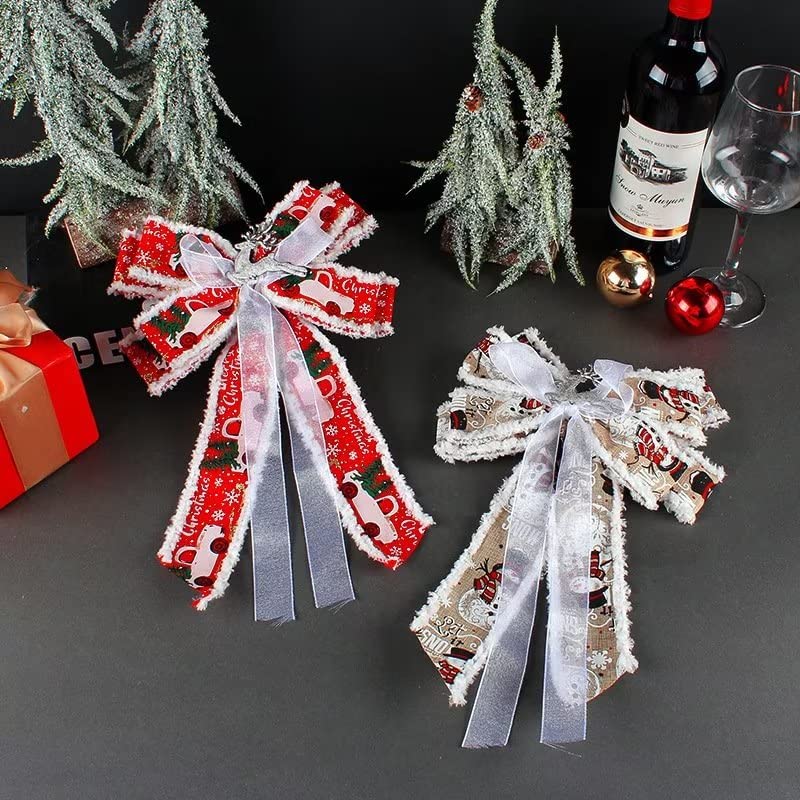 2 Pcs Christmas Bows - Elegant Holiday Wreath Bows & Xmas Tree Topper Decorations for Christmas Party, Home, Gift Wrapping & Festive Decor