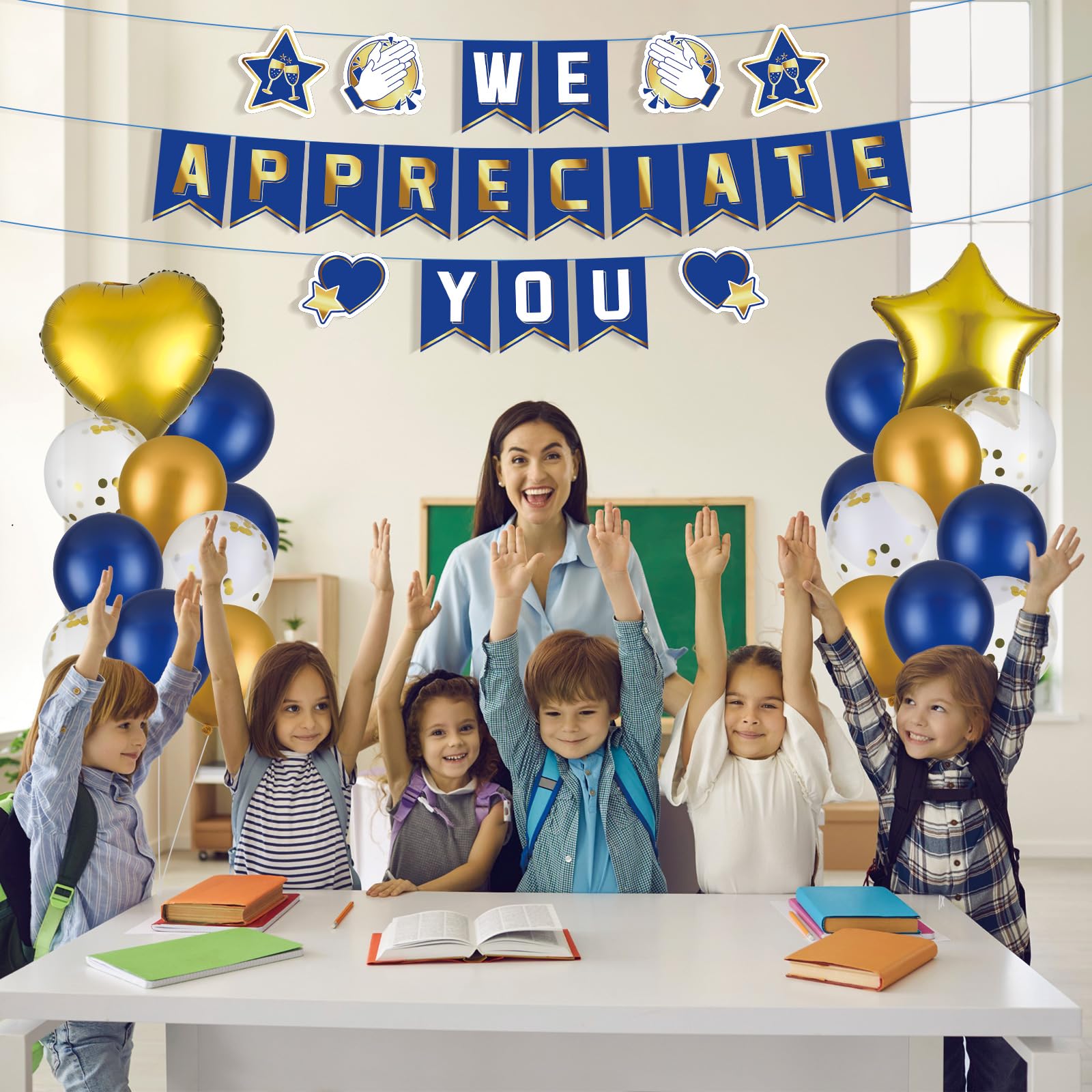 38PCS Employee Appreciation Decorations Set - Thank You Balloon Banner, Sign & Staff Appreciation Decorations for Teachers, Doctors, Nurses, Pastors - Blue & Gold Theme - Perfect for Office Parties, Thank You Week Events & Recognition Ceremonies