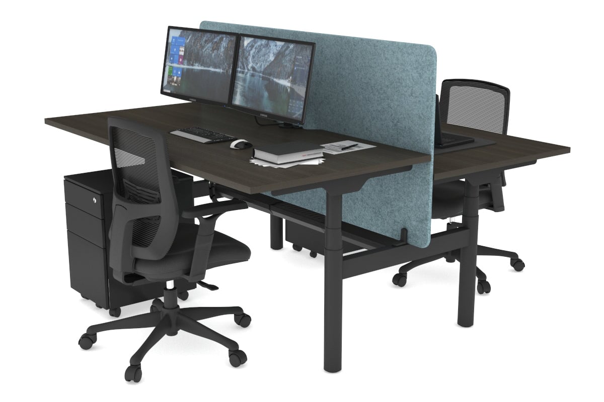 Flexi Premium Height Adjustable 2 Person H Bench Workstation - Black Frame [1600L x 800W with Cable Management] - Ideal for Office, Home Workspace & Collaborative Work Environments