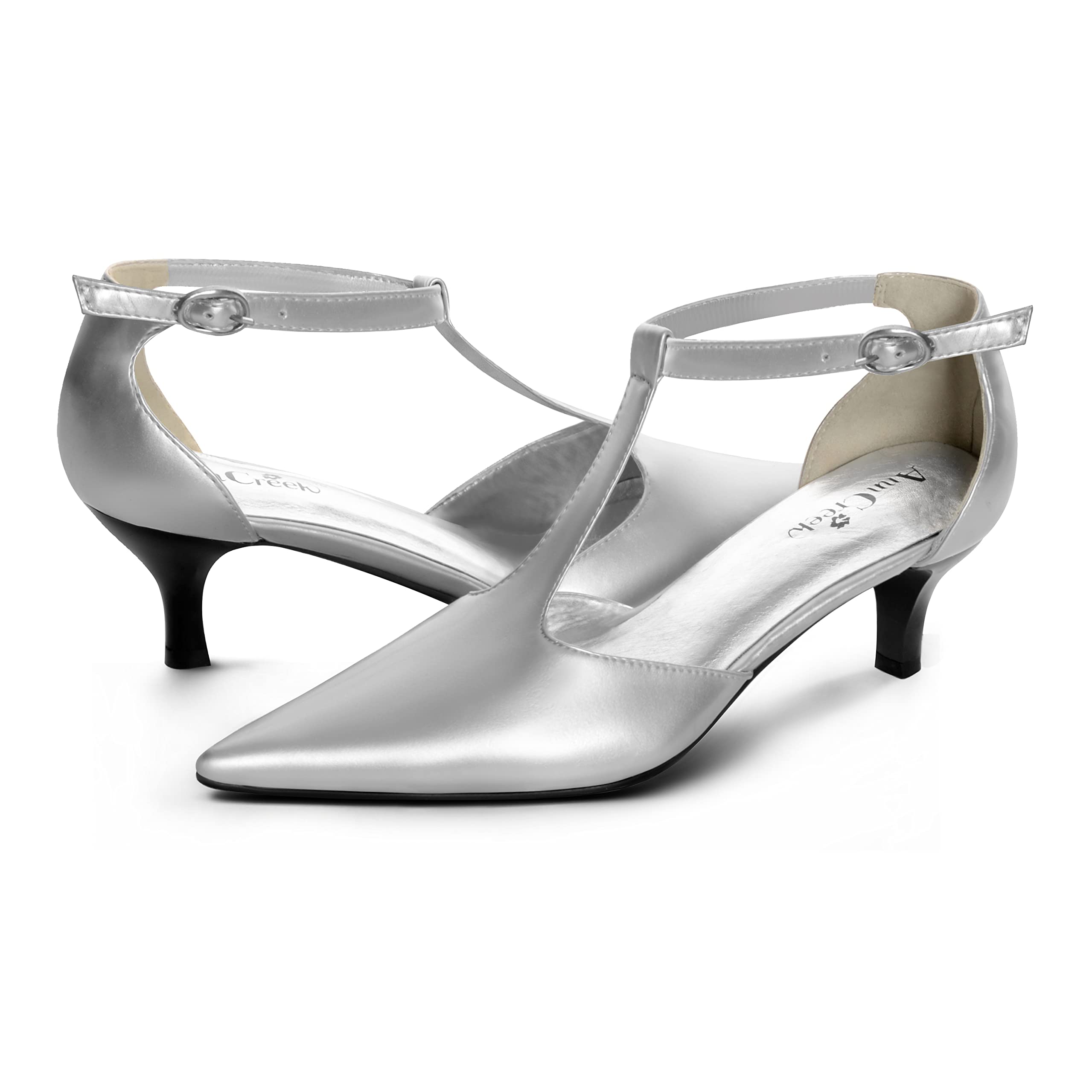 ANN CREEK Women's 'Merida' T-Strap Kitten Heel Sandals - Patent PU Dress Pumps for Women | Comfortable Wedding, Party & Office Shoes
