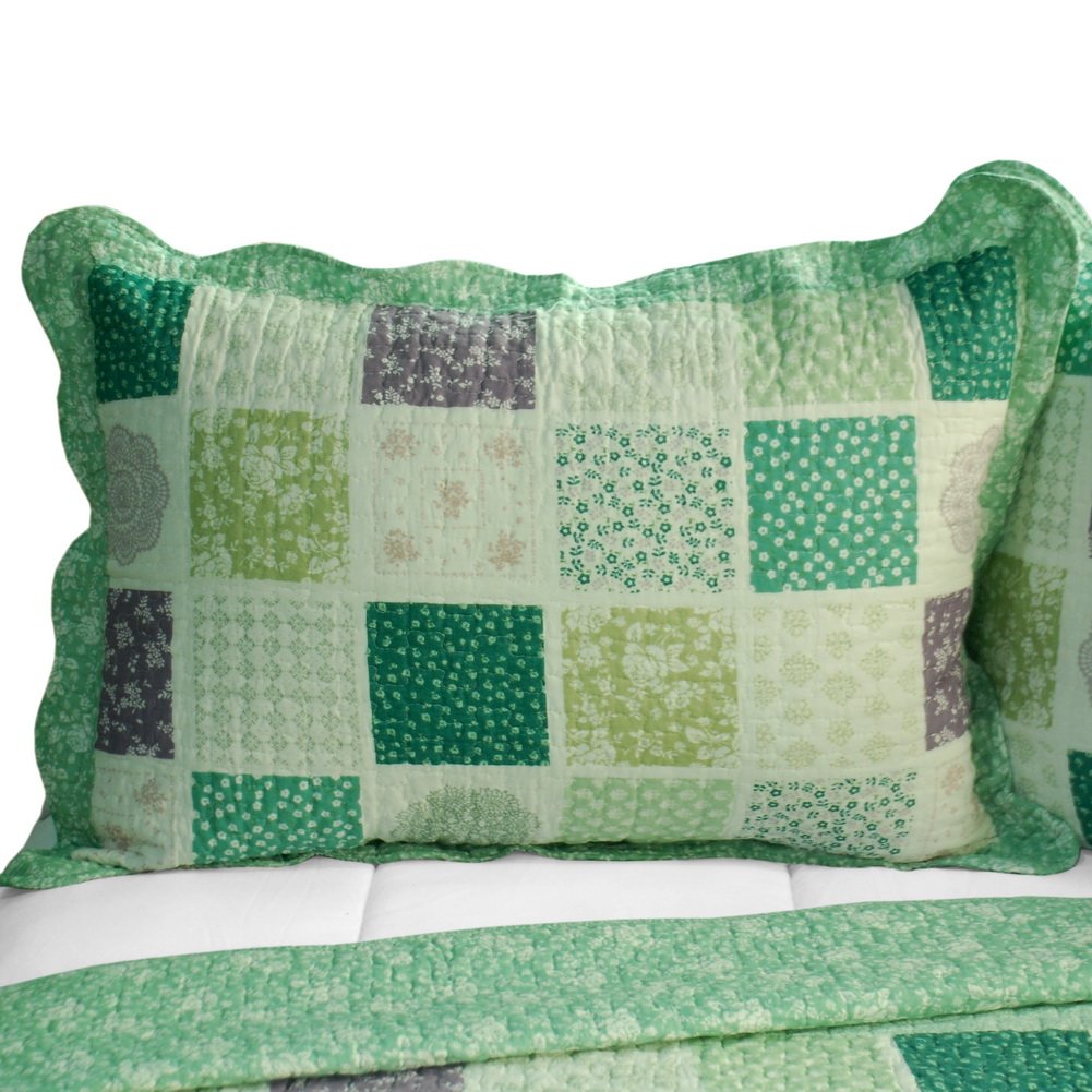 Blancho Bedding 3-Piece Cotton Quilt Set - Green Fields Vermicelli-Quilted Printed Design, Full/Queen Size | Soft & Breathable for All Seasons, Perfect for Bedroom Decor & Cozy Nights