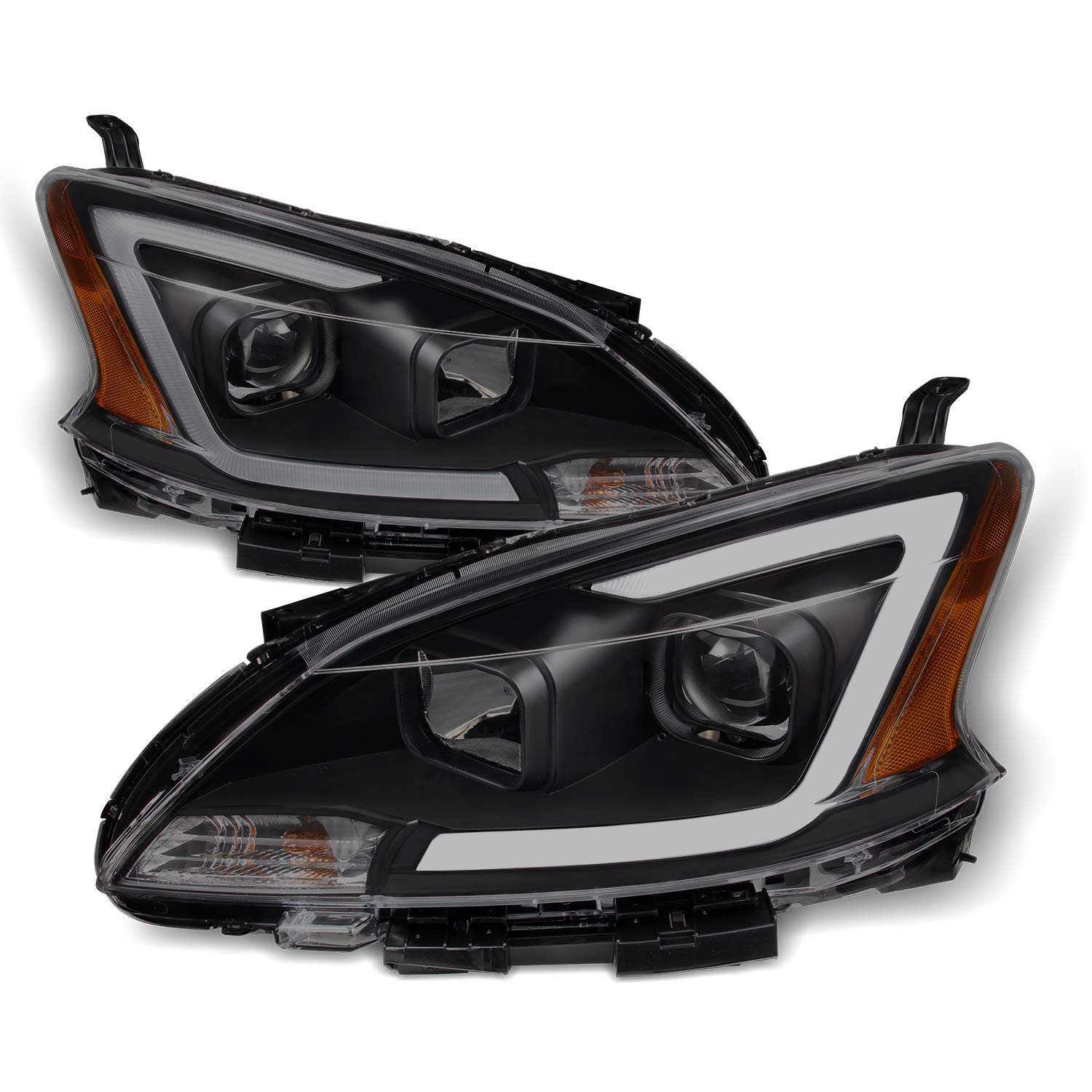 AKKON Black Smoked LED DRL Projector Headlights for 2013-2015 Nissan Sentra - Pair (Left + Right) | Upgrade Replacement for Improved Visibility & Style