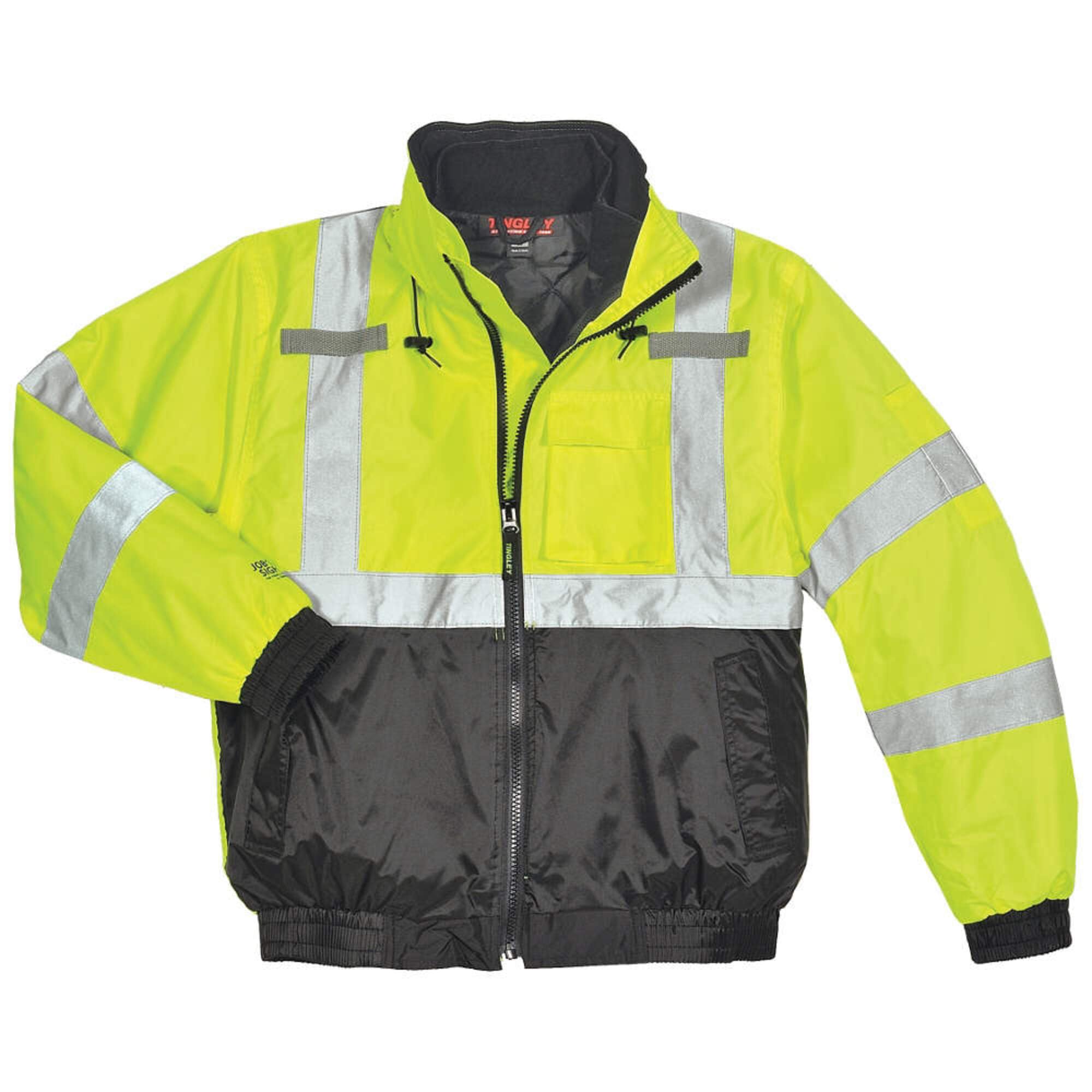 J26172 Men's 4XL Lime Green Bomber Jacket with Removable Quilted Liner - Winter Windproof Coat for Outdoor Work & Casual Wear