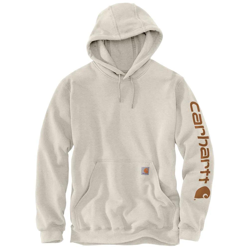 K288 W03 Loose Fit Midweight Logo Sleeve Graphic Hoodie - Comfortable Cotton Pullover Sweatshirt for Men & Women - Perfect for Casual Wear, Street Style & Outdoor Activities in Malt Color