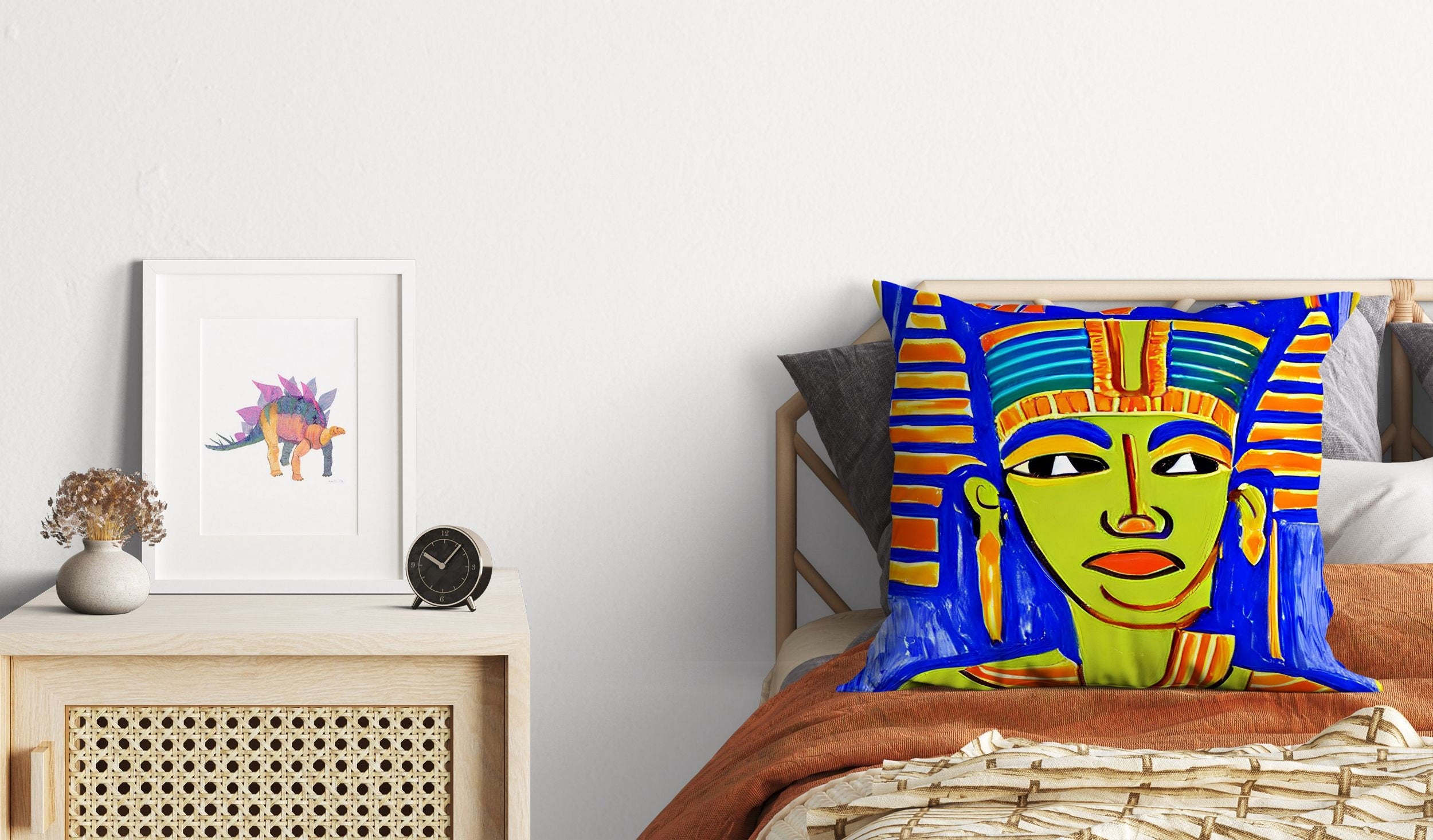 Ancient Egypt Pharaoh Throw Pillow Cover - Abstract Egyptian Design, Soft & Colorful Watercolor Pillow Case for Girls - Perfect for Bedroom Decor, Sofa Accent, or Gift