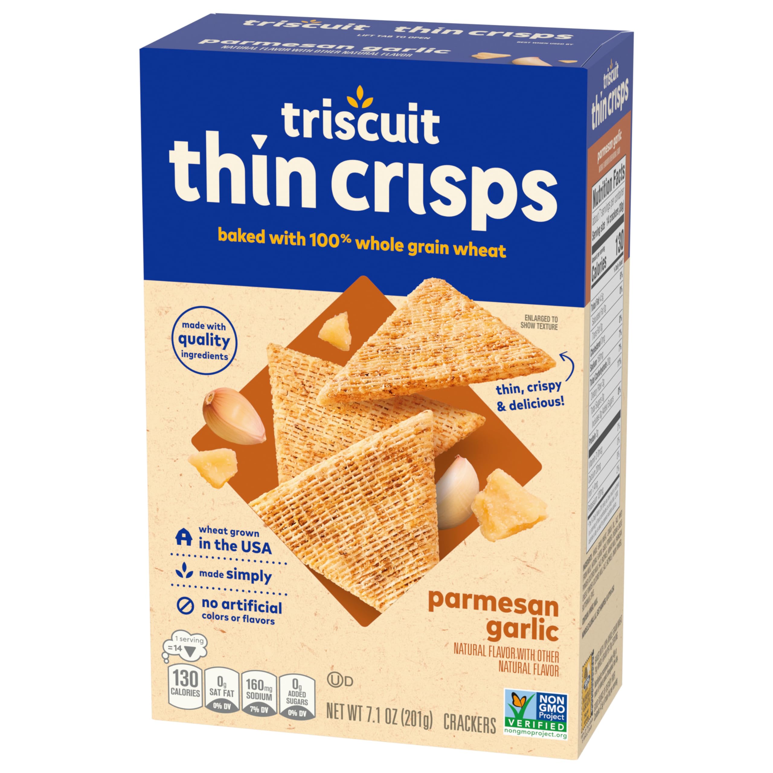 Triscuit Thin Crisps Parmesan Garlic Whole Grain Wheat Crackers - Healthy Lunch Snacks, Bulk Pack of 6 (7.1 oz Each) - Perfect for Office, School, Picnics & Party Platters