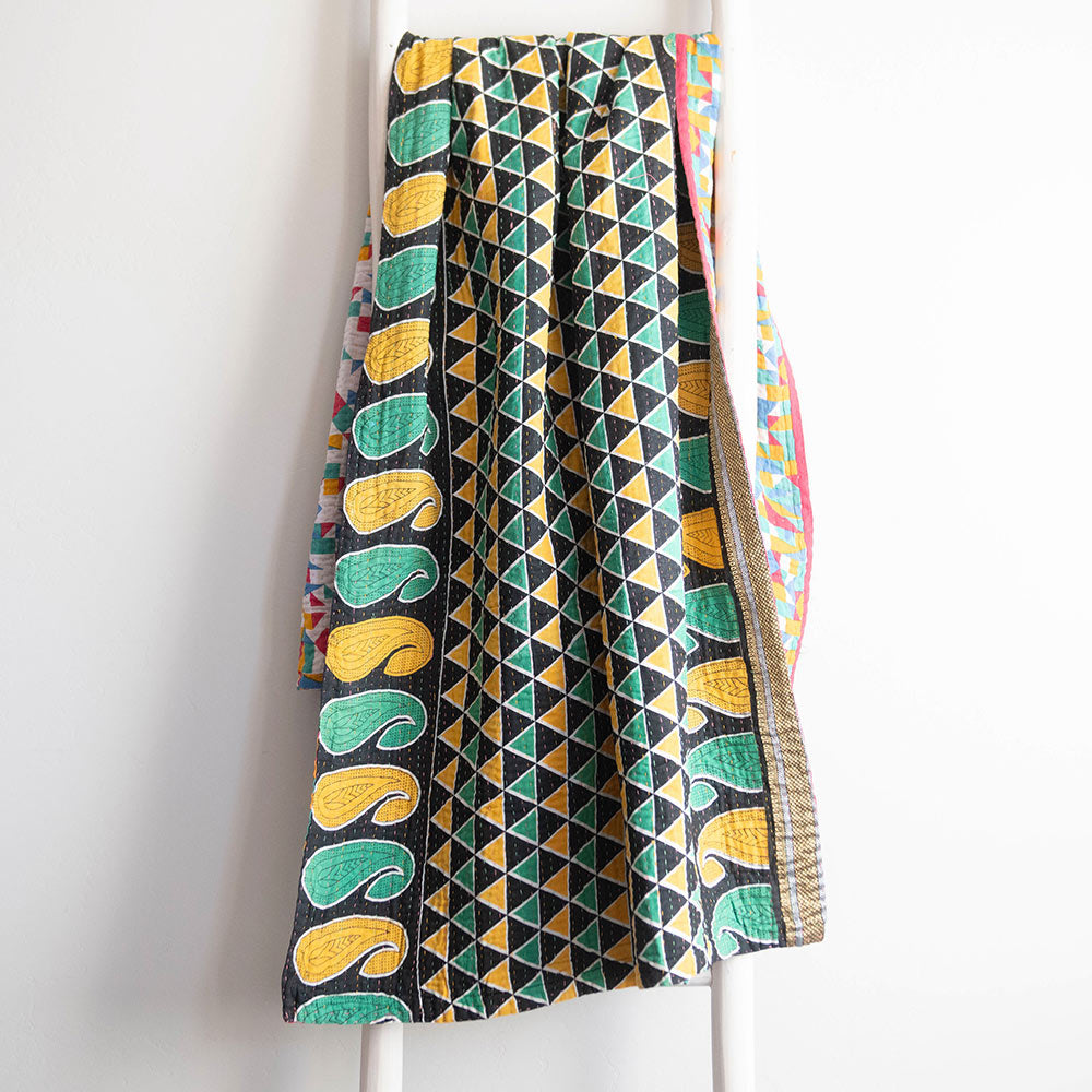 Handmade Kantha Quilt KT6086 - Unique Boho Patchwork Bedspread for Cozy Home Decor | Perfect for Bedroom, Living Room & Bohemian Style Interior Design