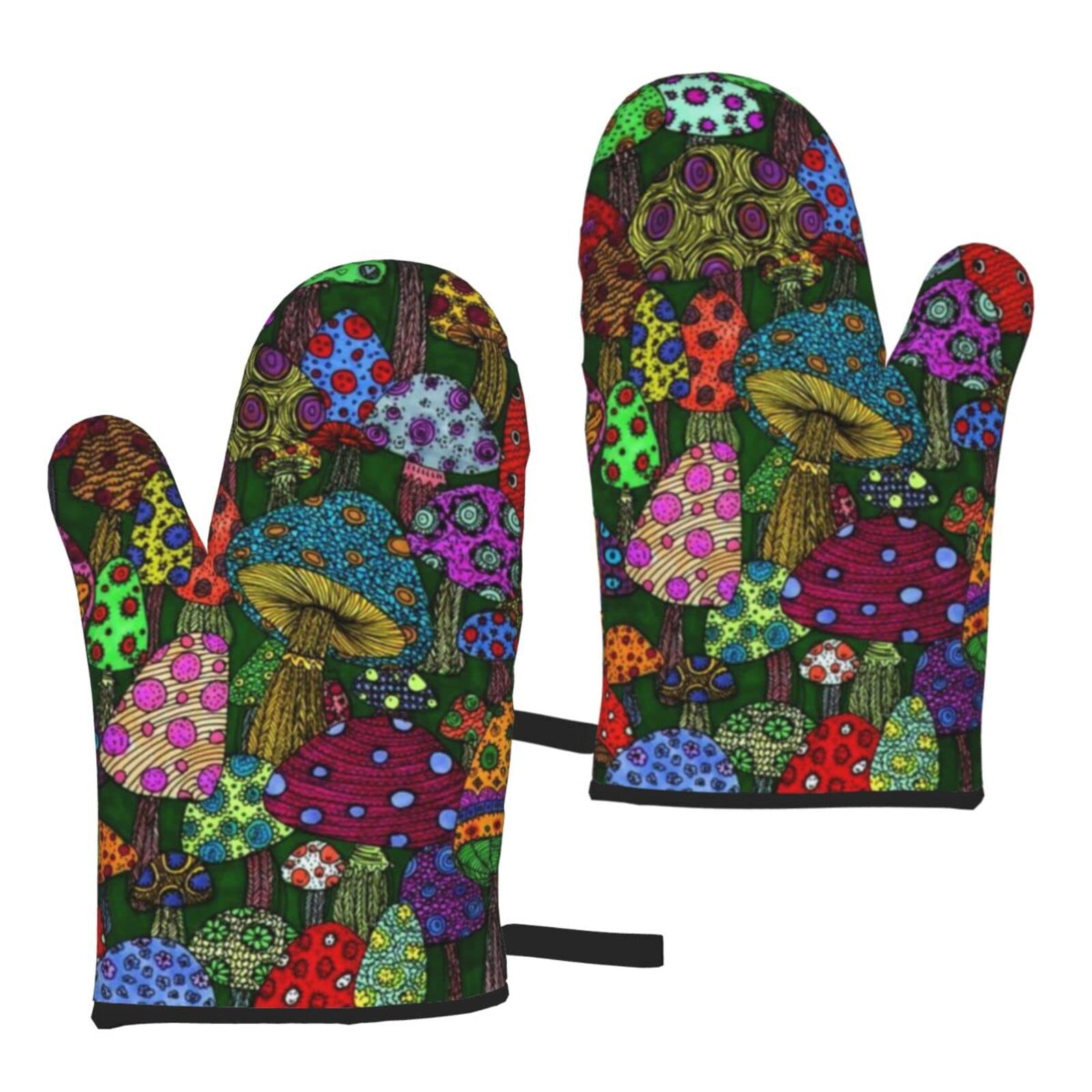 Heat-Resistant Microwave Gloves with Mushroom Art Print - Kitchen Cooking, Baking & BBQ Oven Mitts for Safe Food Handling - Perfect for Home Chefs & Outdoor Grilling