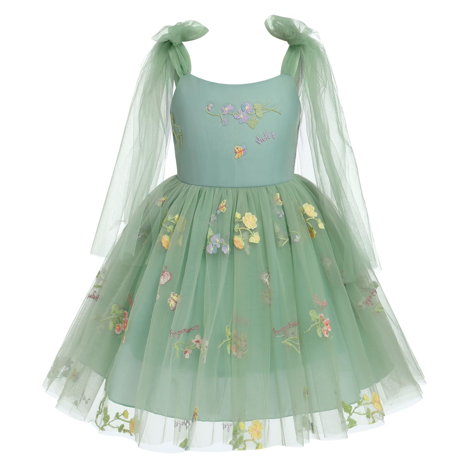 Baby Flower Girl Dress - Sleeveless Spaghetti Straps Floral Embroidered Princess Gown for Toddler Birthday Party & Fairy Tulle Dress | Perfect for Weddings, Christenings & Special Occasions