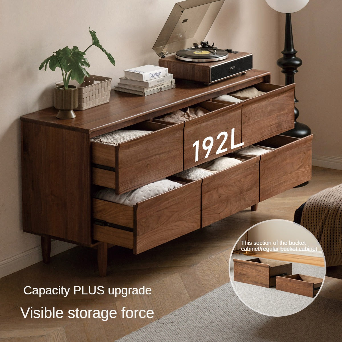 Solid Black Walnut Wood Dresser - 6-Drawer Bedroom Storage Furniture for Master Bedroom, Guest Room & Nursery Organization