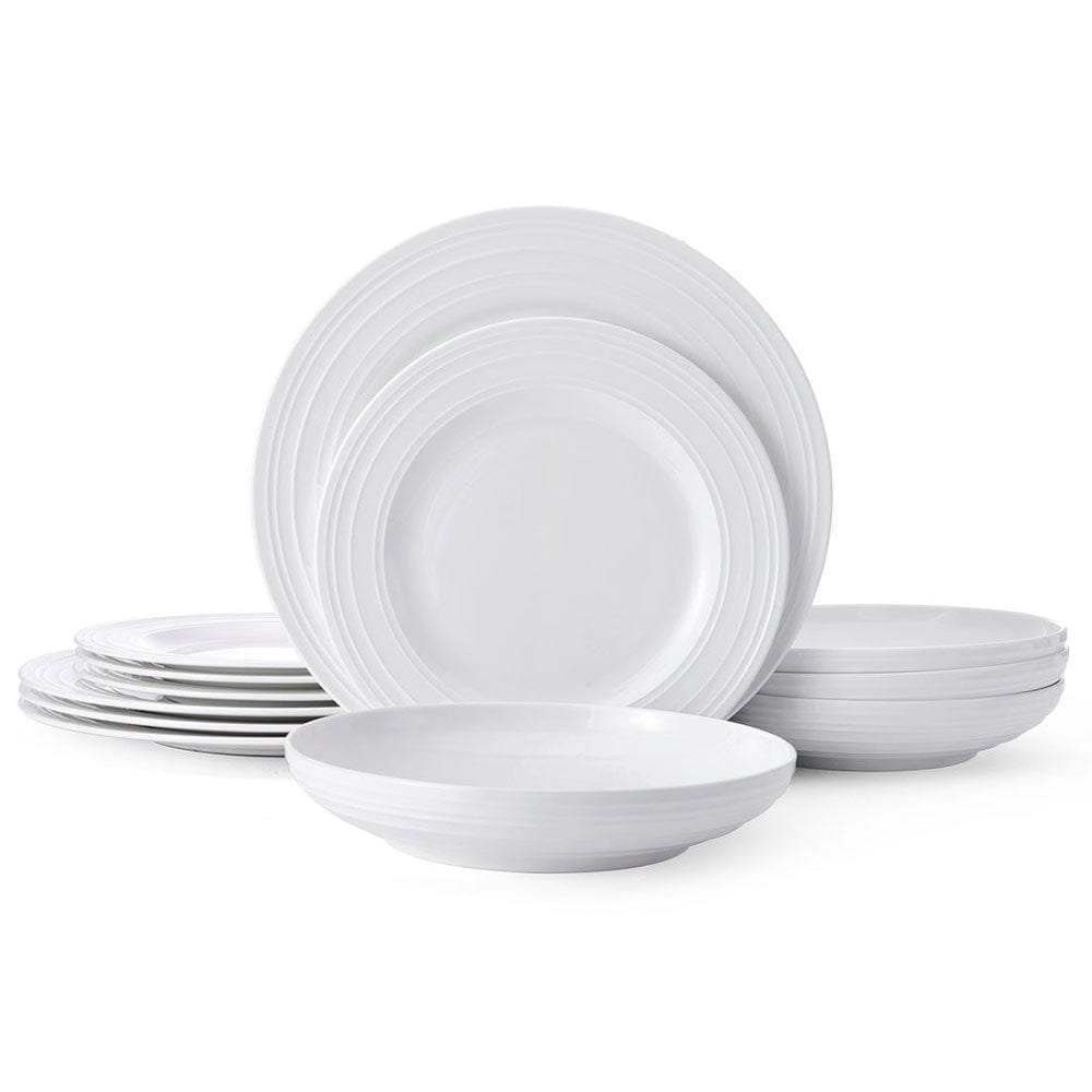 Swirl Bone 12-Piece Dinnerware Set with Pasta Bowls - Service for 4 - Elegant Tableware for Family Dinners & Entertaining Guests