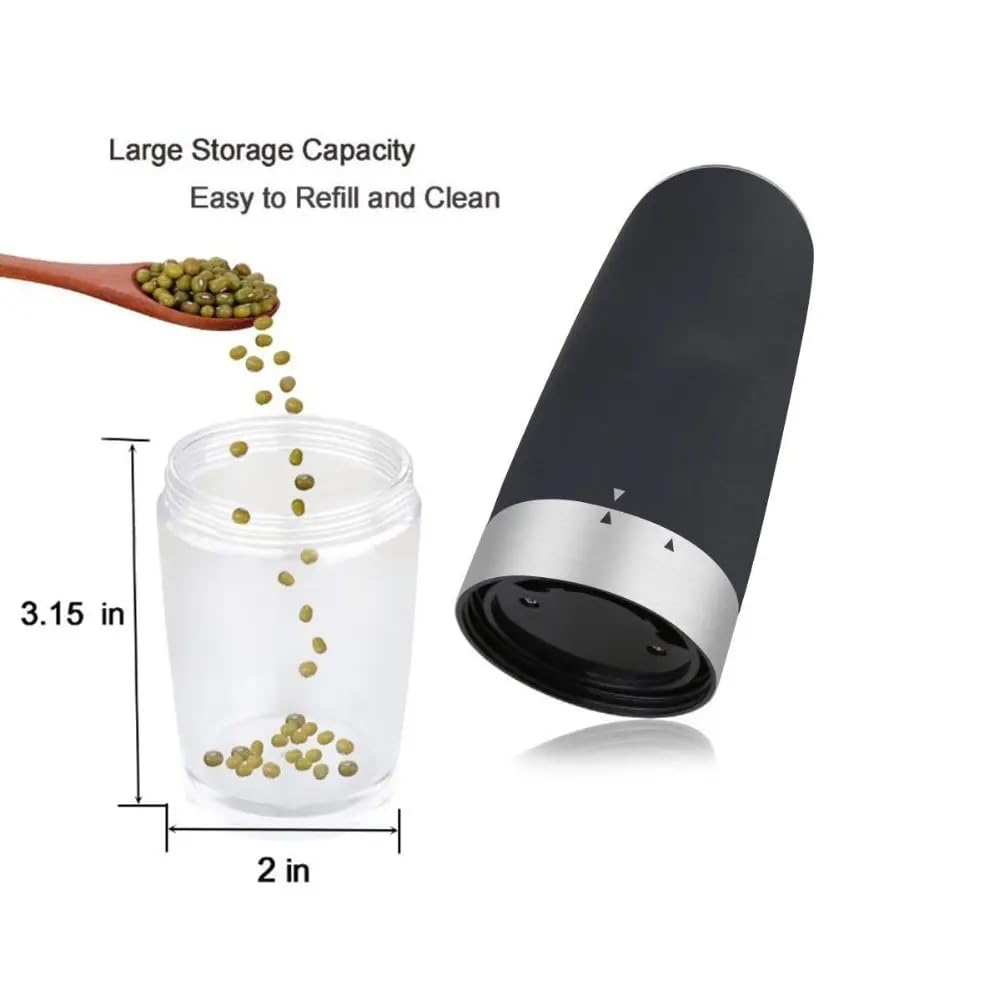 Premium Electric Salt and Pepper Grinder Set - Automatic Gravity Sensor Mill with Adjustable Coarseness & Blue LED Light - One-Hand Operation Battery-Powered (2-Pack Black) - Perfect for Kitchen, Dining Table & Outdoor BBQ