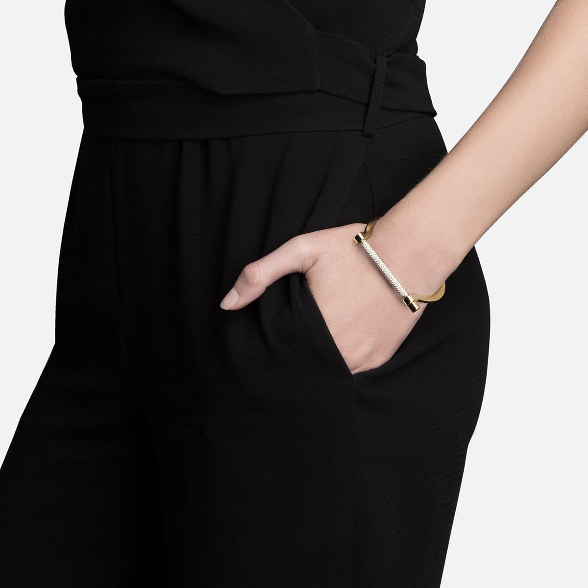 14k Gold Pavé Thin Modern Screw Cuff Bracelet - Elegant Stackable Bangle for Women, Perfect for Everyday Wear & Special Occasions