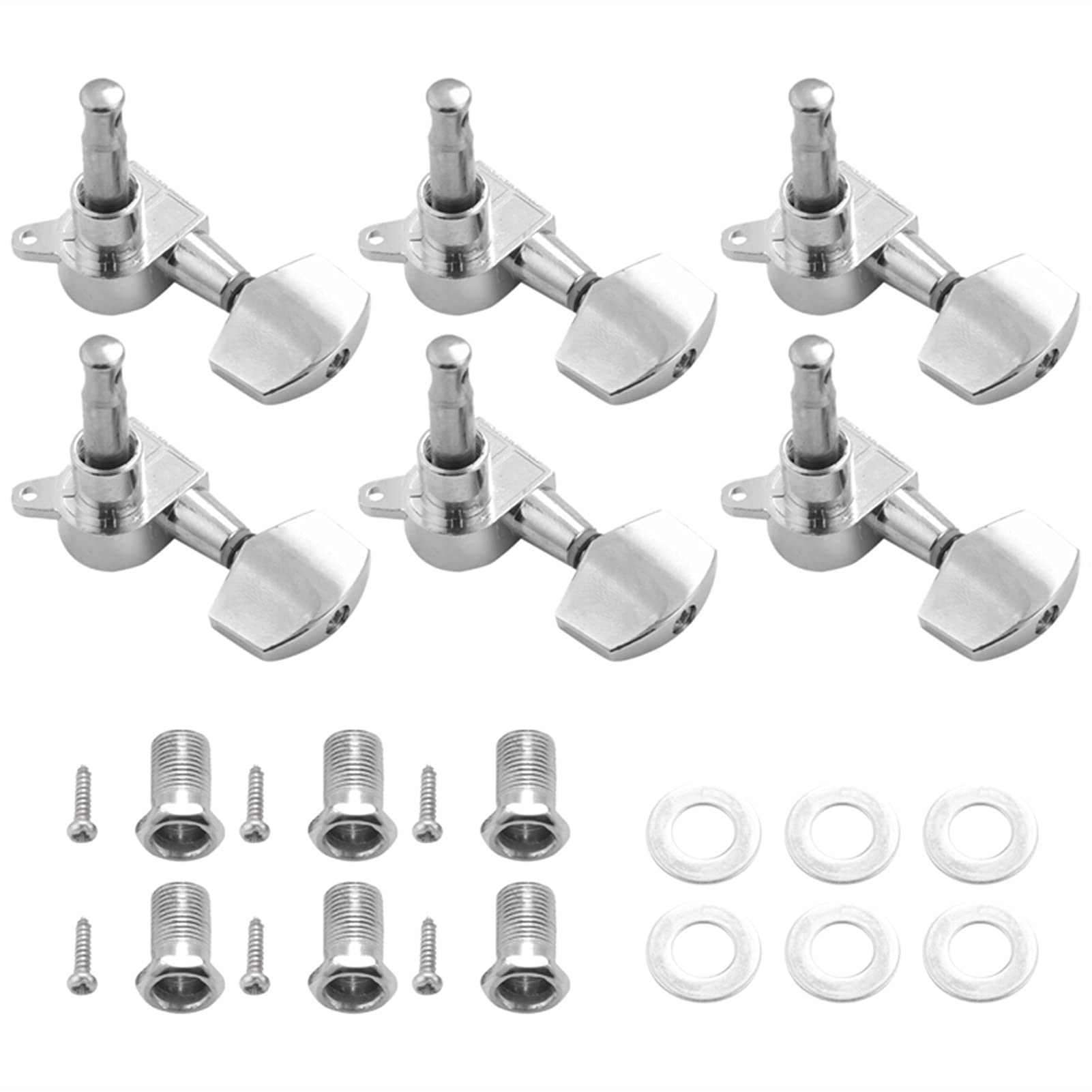 Premium 6-Piece Silver Acoustic Guitar Machine Heads - Left & Right Handed Tuning Pegs for Precise String Tuning | Perfect for Guitar Maintenance, Upgrades & Professional Performances