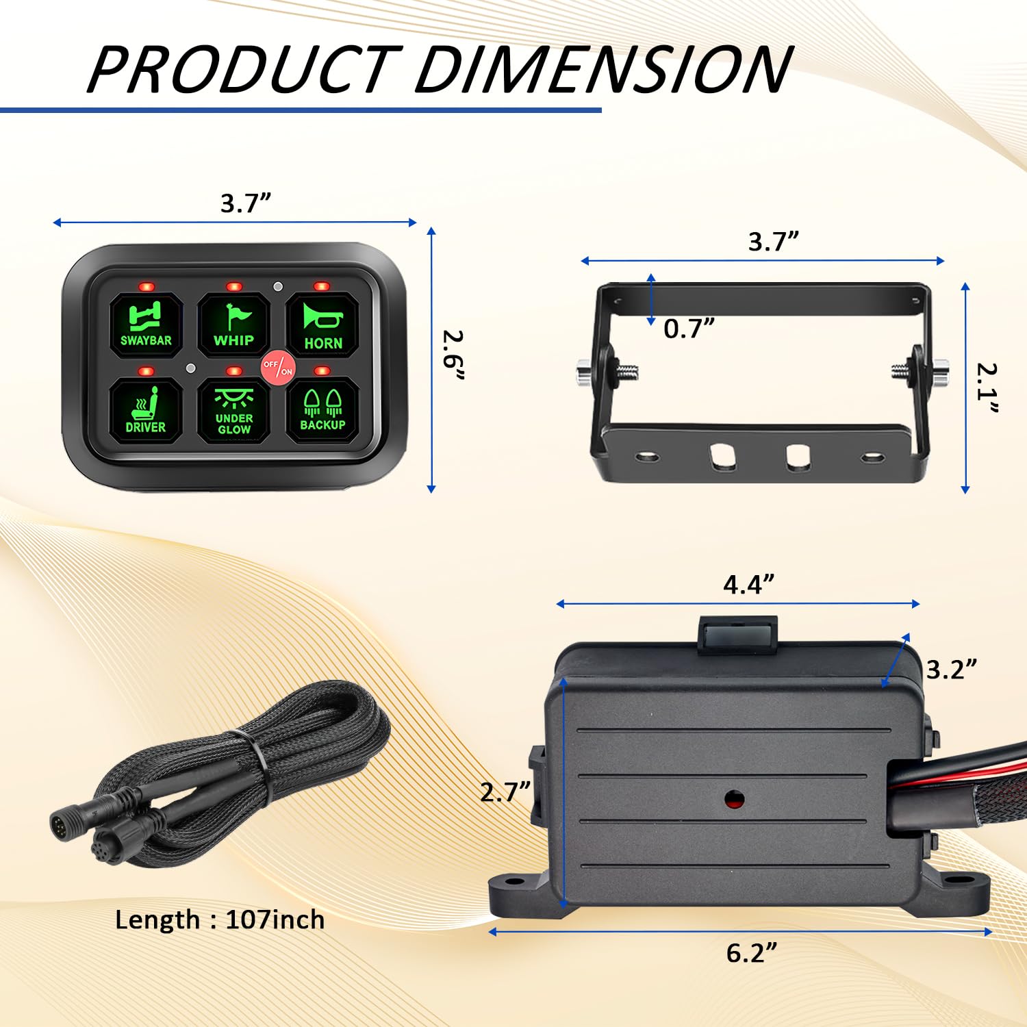 Avenemark 6 Gang Switch Panel - Universal Circuit Control Relay System with Fuse & Wiring Harness - Dimmable ON/OFF LED Switch Pod for Cars, Trucks, Boats, ATV, UTV, SUV - Perfect for Off-Roading, Marine & Vehicle Customization