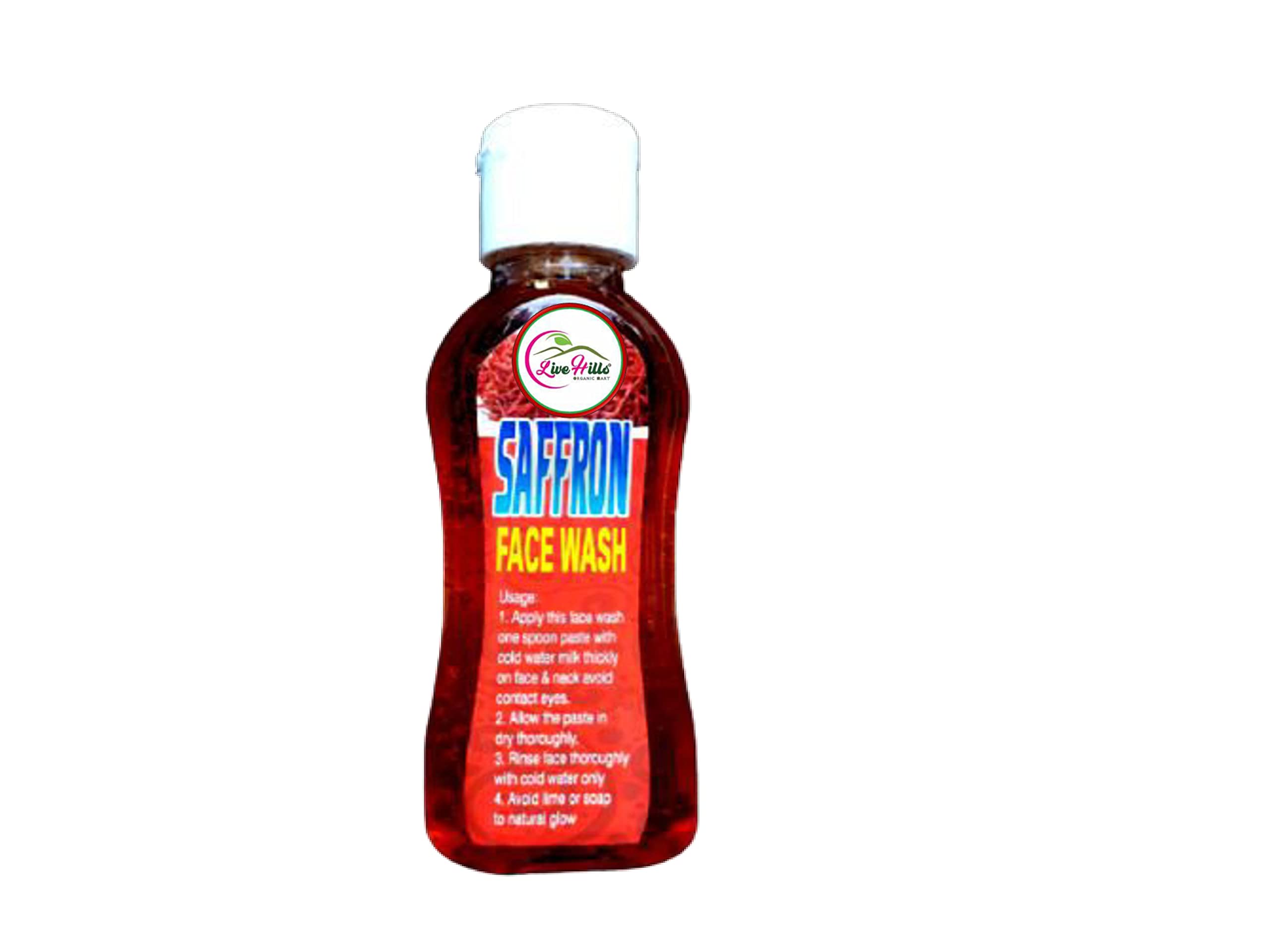 Live Hills Natural Pure Saffron Face Wash Gel 100ml - Brightening & Anti-Aging Facial Cleanser for Glowing Skin | Perfect for Daily Skincare Routine & Acne Treatment