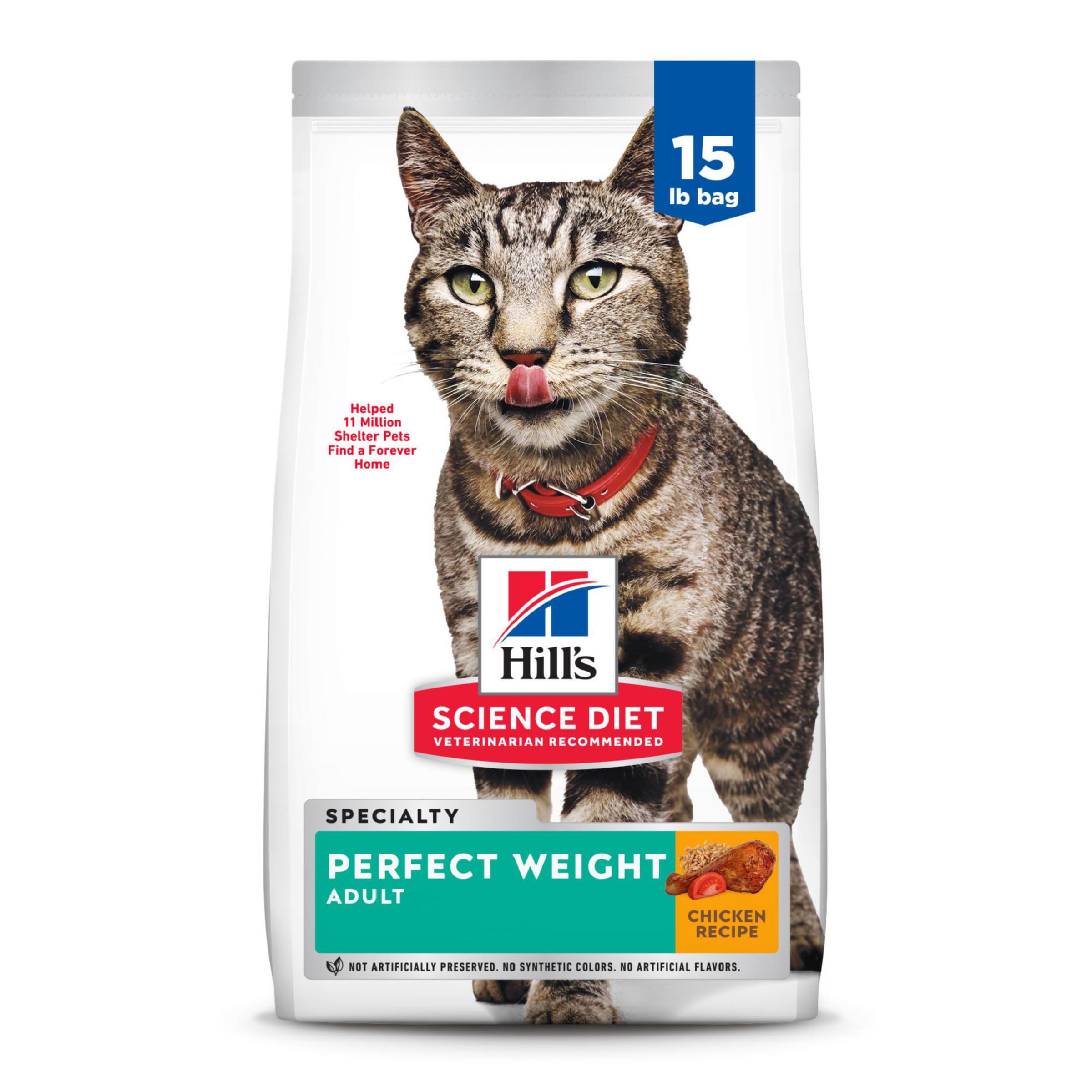 Hill's Science Diet Adult Dry Cat Food for Weight Management - Chicken Recipe, 15 lb Bag | Perfect Weight Formula for Healthy Cats | Ideal for Indoor & Overweight Cats