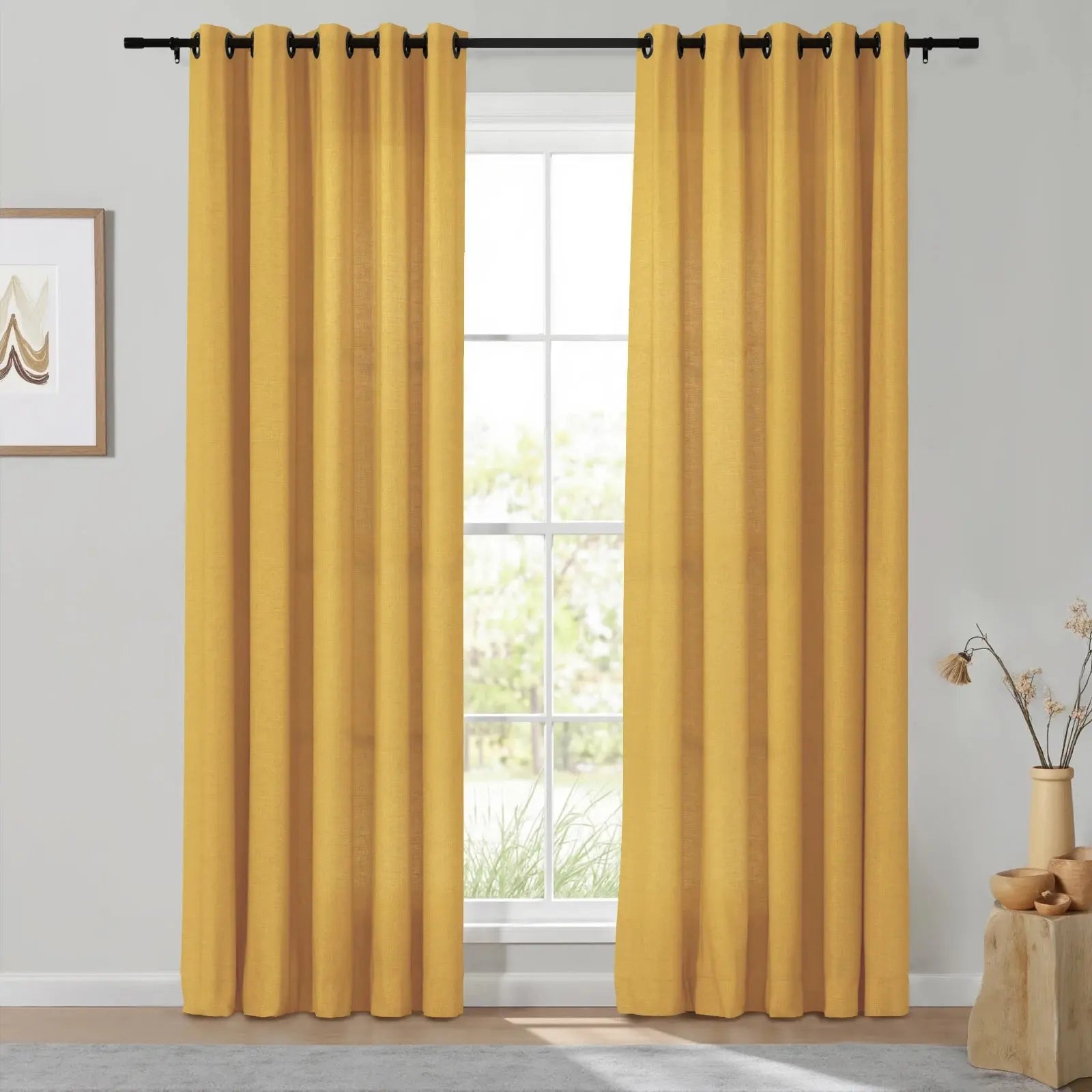 Isabella Heavyweight Cotton Grommet Curtains - Blackout Drapes for Living Room & Bedroom - Noise Reducing Thermal Insulated Window Panels (Set of 2)