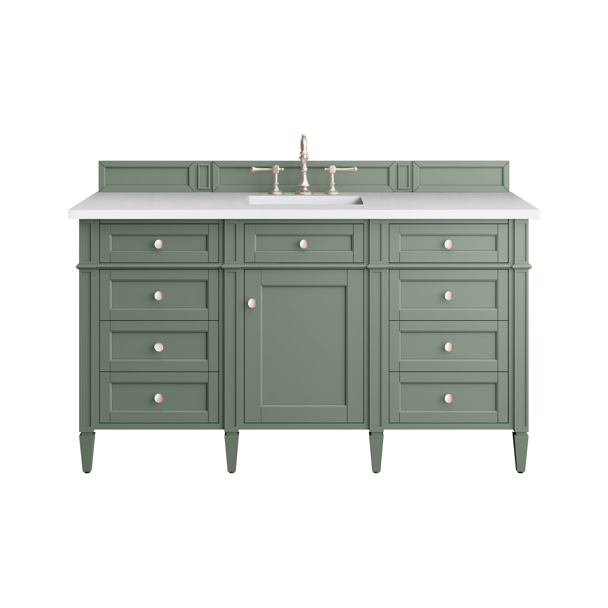 Brittany 60-Inch Single Bathroom Vanity in Smokey Celadon with 3CM White Zeus Quartz Top - Perfect for Modern Master Bathrooms & Powder Rooms