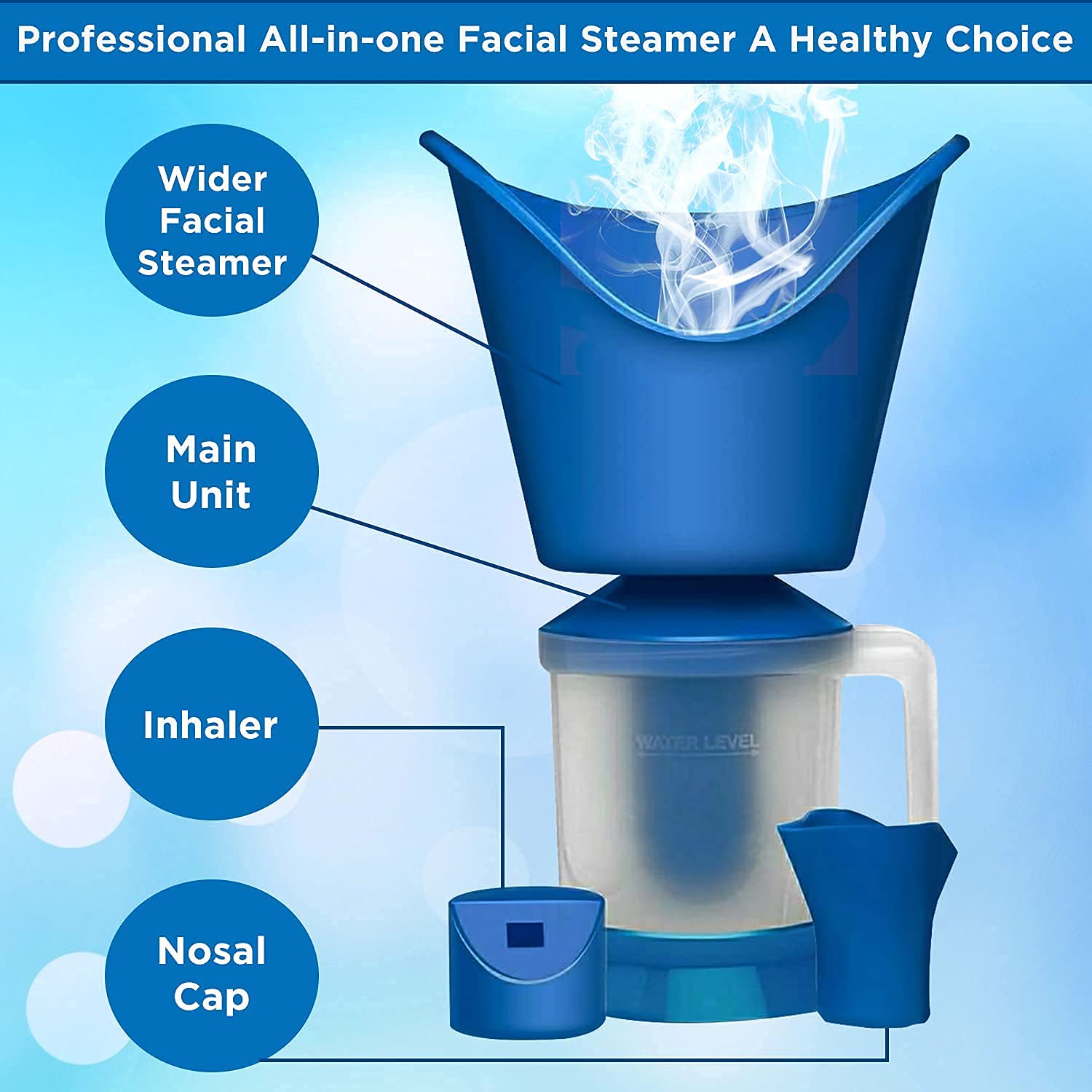 KIDINGTON 3-in-1 Steam Vaporizer for Face & Nose - Portable Facial Steamer, Nasal Inhaler & Sauna Machine - Relieves Cold, Cough & Congestion (Blue) | Perfect for Home Spa, Allergy Relief & Respiratory Care