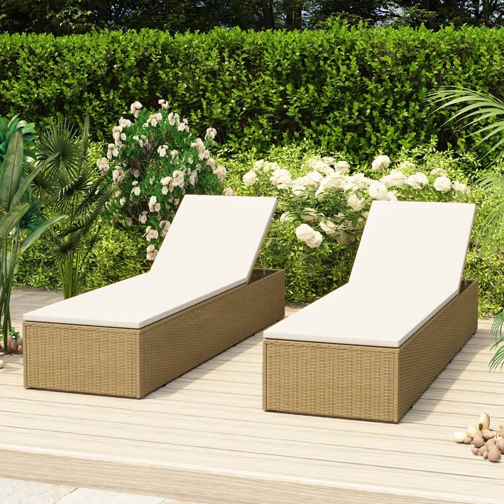 vidaXL Brown and Cream White Poly Rattan Sunlounger - Patio, Garden, Terrace Outdoor Chaise Lounge Chair with Sun Bed - Perfect for Poolside Relaxation, Backyard Lounging & Beachside Comfort