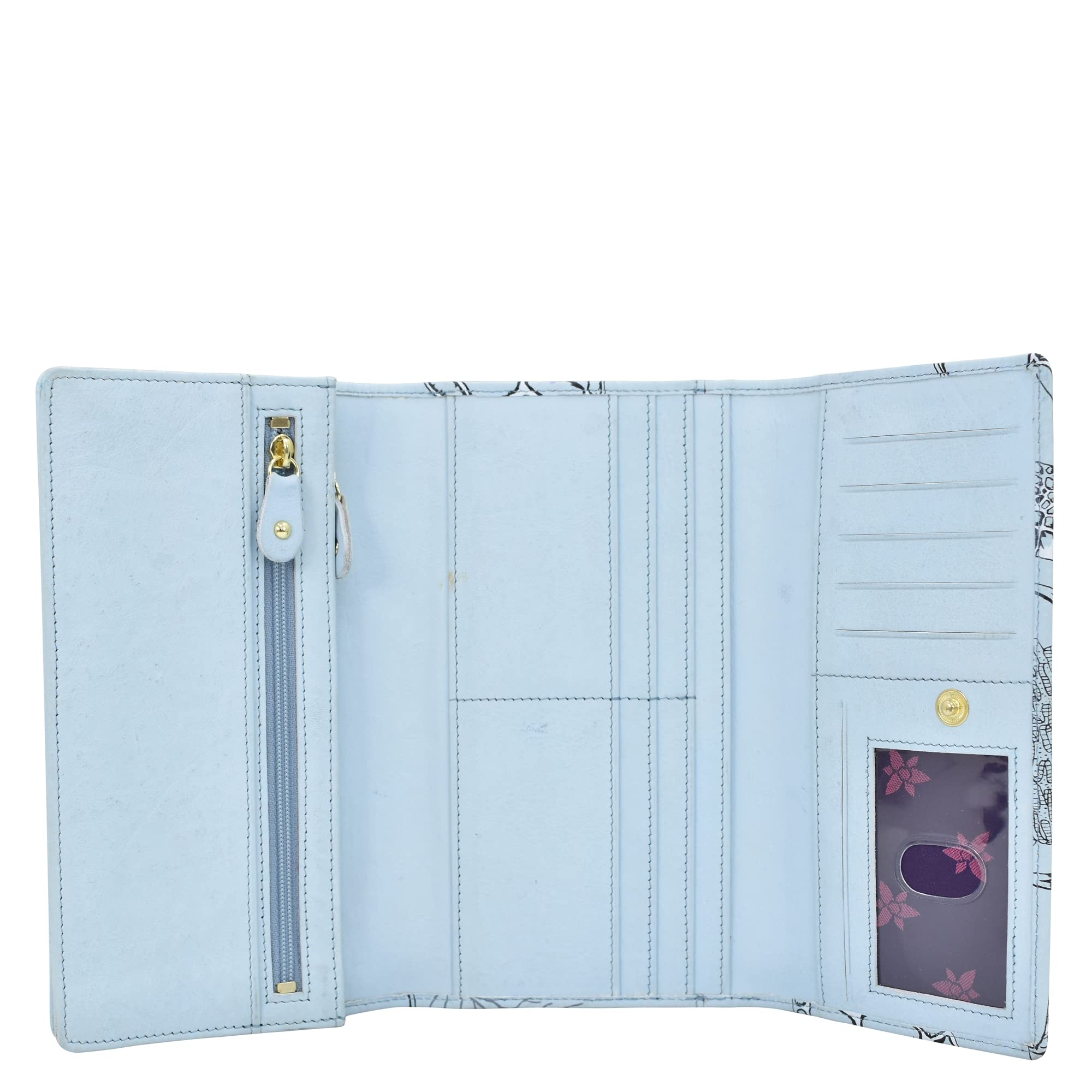 Anuschka Women's Original Hand-Painted Genuine Leather RFID Blocking Wallet - Stylish 3-Fold Design for Credit Cards & Cash - Perfect for Travel, Shopping, and Everyday Use