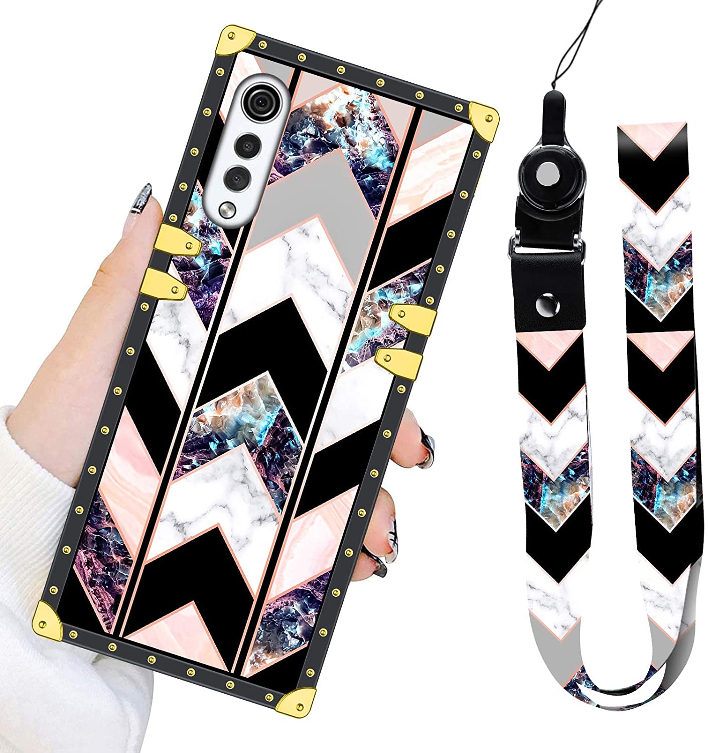 LG Velvet 5G Phone Case with Marble Design & Lanyard Strap - Premium Luxury Protective Cover for Work, Travel & Everyday Use