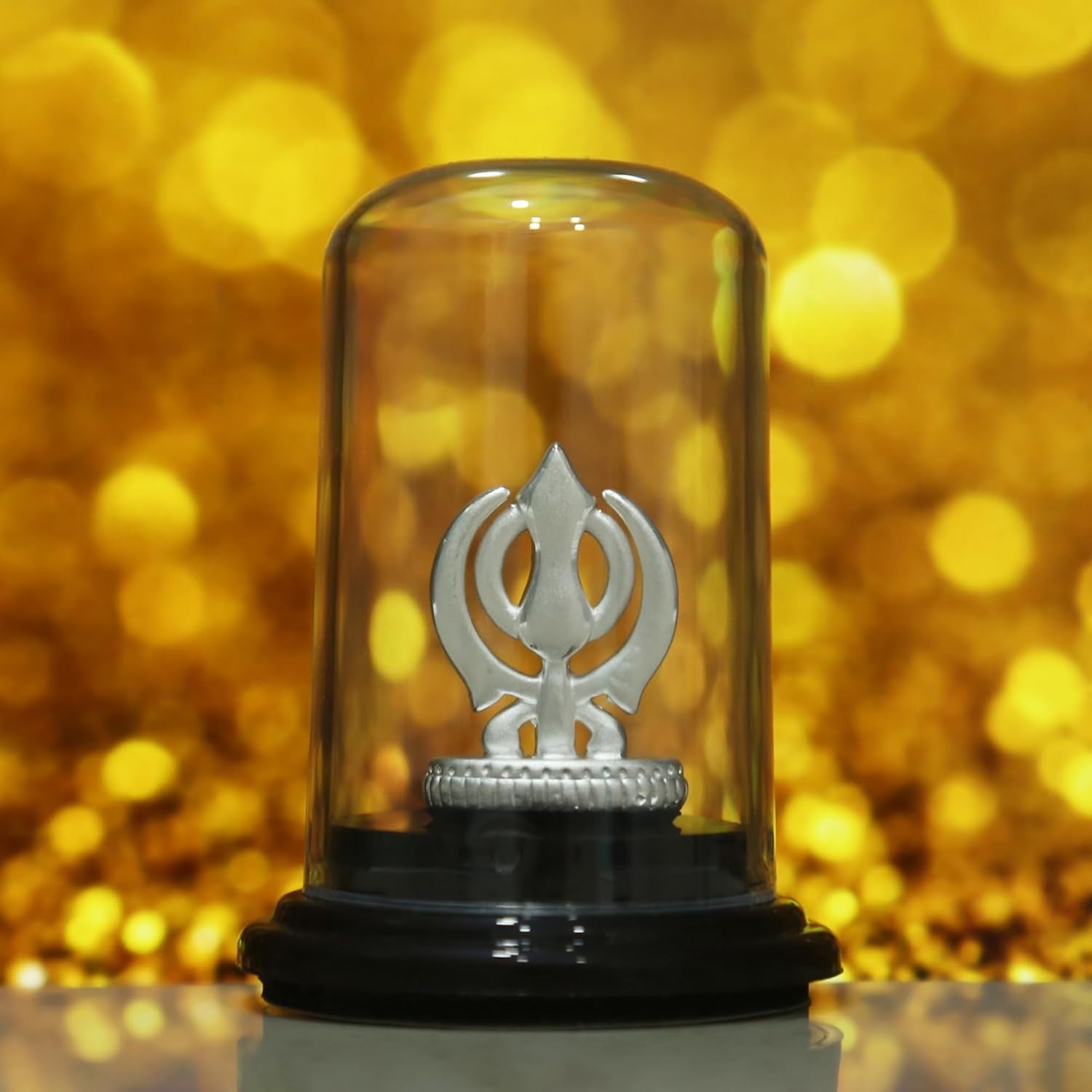 999 Pure Silver Small Khanda Idol in Circular Base - Spiritual Home Decor, Sikh Religious Gift, Meditation Altar Piece for Pooja Room & Sacred Spaces