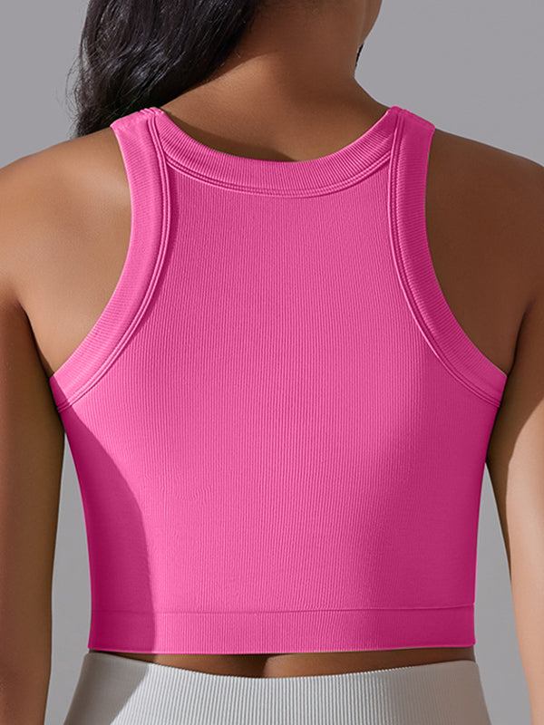 ZASUWA Women's Solid Color Ribbed Stretch Tight Round Neck Tank Top - Perfect for Yoga, Workouts, and Casual Wear