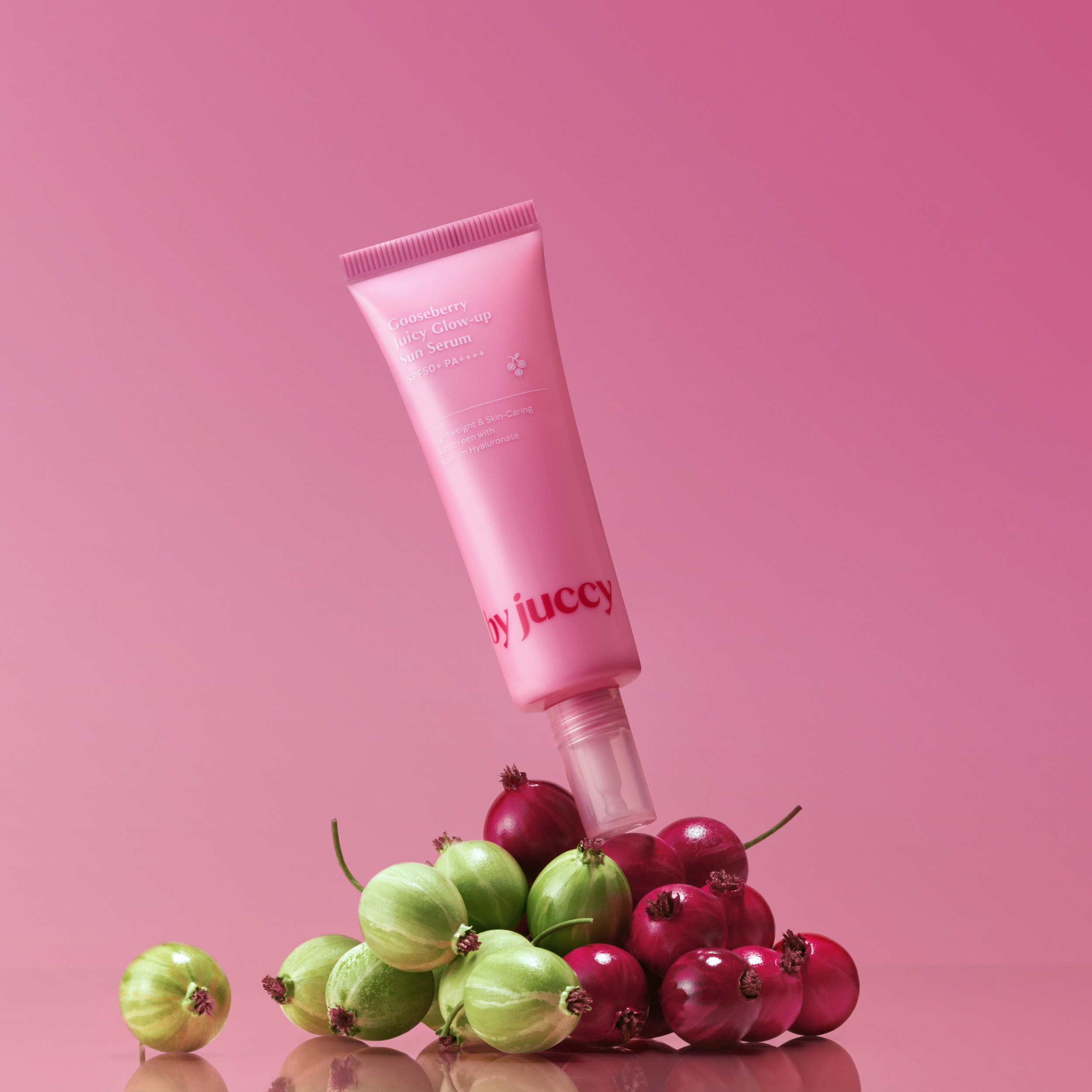 Juccy Gooseberry Juicy Glow Up Sun Serum SPF50+ PA++++ 50ml - Brightening & Hydrating Facial Sunscreen for Daily UV Protection - Perfect for Beach, Outdoor Activities & Everyday Skincare Routine