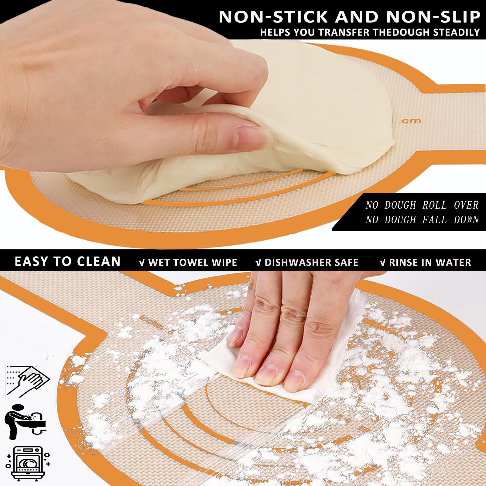 Non-Stick Silicone Bread Sling for Dutch Oven - Oval & Round Reusable Baking Mat with Long Handles - Perfect for Sourdough Bread Making & Artisan Baking - KITMAL Orange Bread Baking Supplies