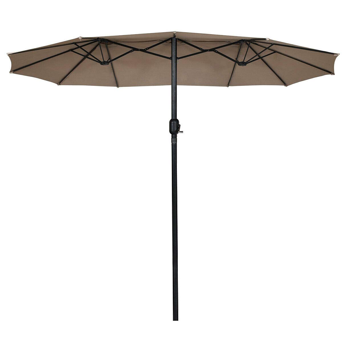 Tangkula 15 Ft Double-Sided Patio Umbrella with Crank - Outdoor Market Table Umbrella in Coffee Brown for Backyard, Poolside & Restaurant Use