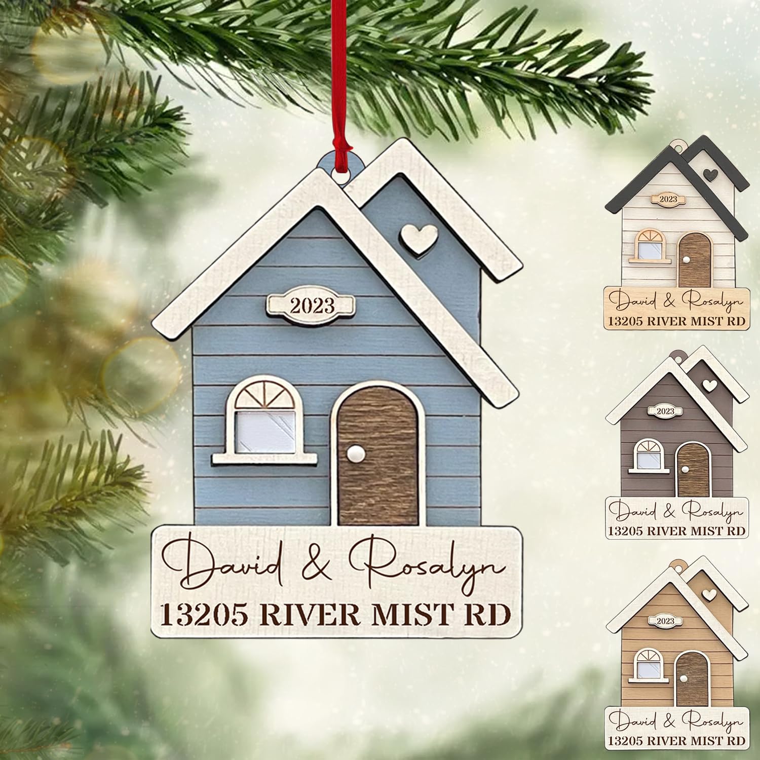 Personalized House Ornament - Custom First Christmas in Our New Home Gift for Couples & Families - Engraved House Name & Address Keepsake - Perfect for Housewarming & Holiday Decor