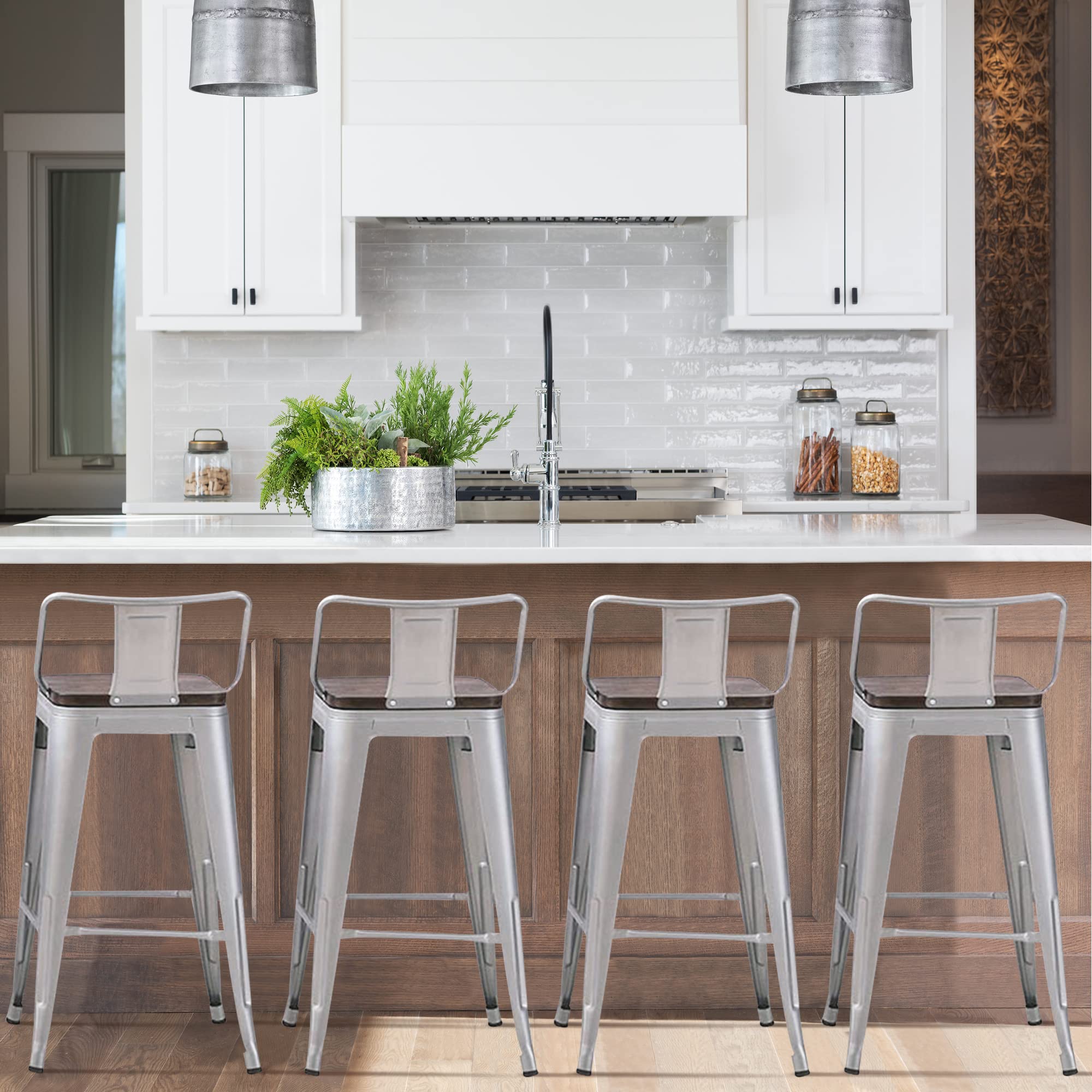 HAOBO Industrial Metal Bar Stools Set of 4 - 26