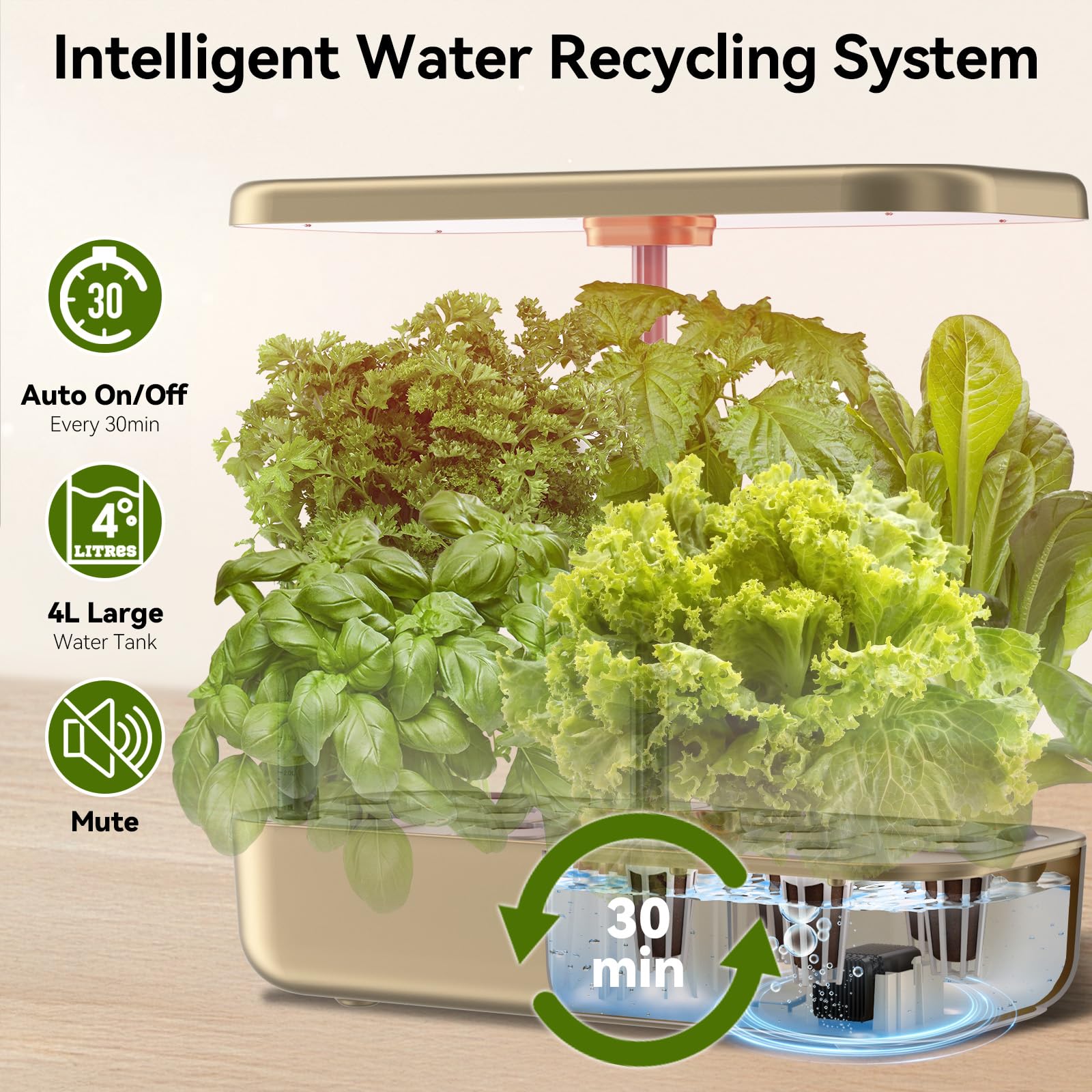 LYKOCLEAN 12-Pod Hydroponic Growing System with LED Grow Light & Automatic Timer - Indoor Herb Garden Kit for Fresh Salad, Vegetables, Fruits - Perfect for Kitchen, Office, Home Gardening & Urban Farming