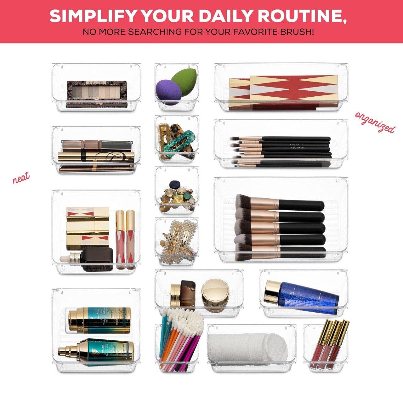 25-Piece Clear Plastic Drawer Organizer Set - 4-Size Versatile Storage Trays for Bathroom, Vanity, Makeup, Kitchen & Office - Perfect for Bedroom, Bathroom and Kitchen Organization