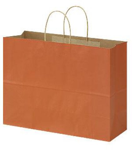 Eco-Friendly Large Kraft Shopping Bags - 16 x 6 x12 Inches, Burnt Orange (Case of 100) | Perfect for Retail Stores, Groceries & Gift Packaging