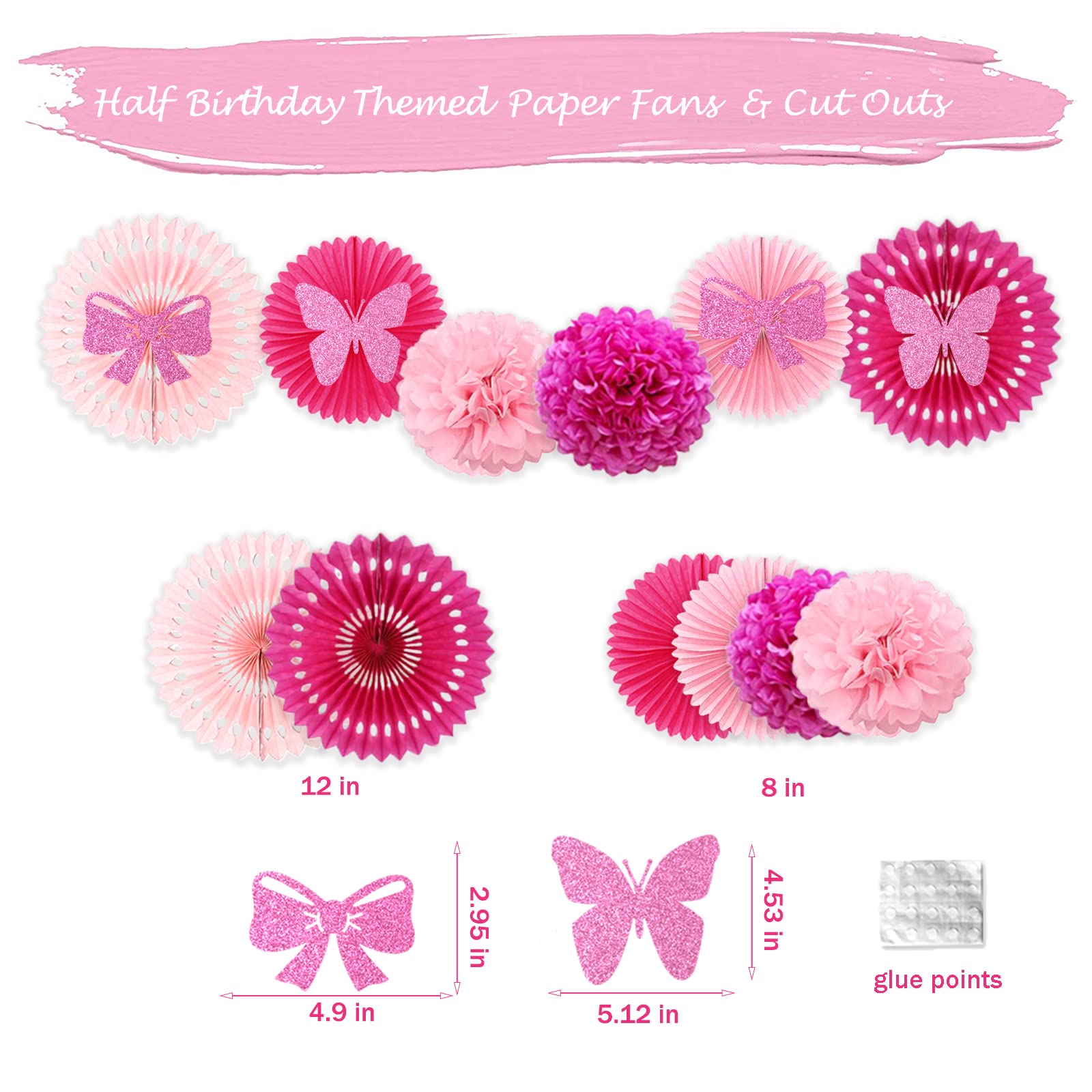 Pink Rose Gold Glitter Half Birthday Banner & Triangle Flag Decorations for Baby Girl - 6 Months & 12 Months Birthday Party Supplies, Includes Birthday Hat - Perfect for First Half Birthday Celebrations, Photo Backdrops & Milestone Parties