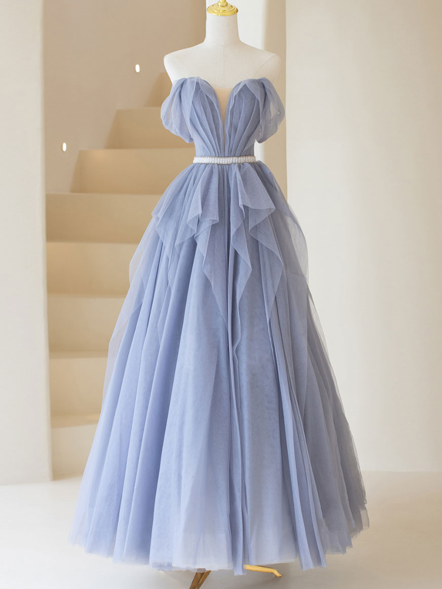Elegant Purple Tulle Off Shoulder Long Prom Dress for Women | Formal Evening Gown for Homecoming, Ball, and Special Occasions